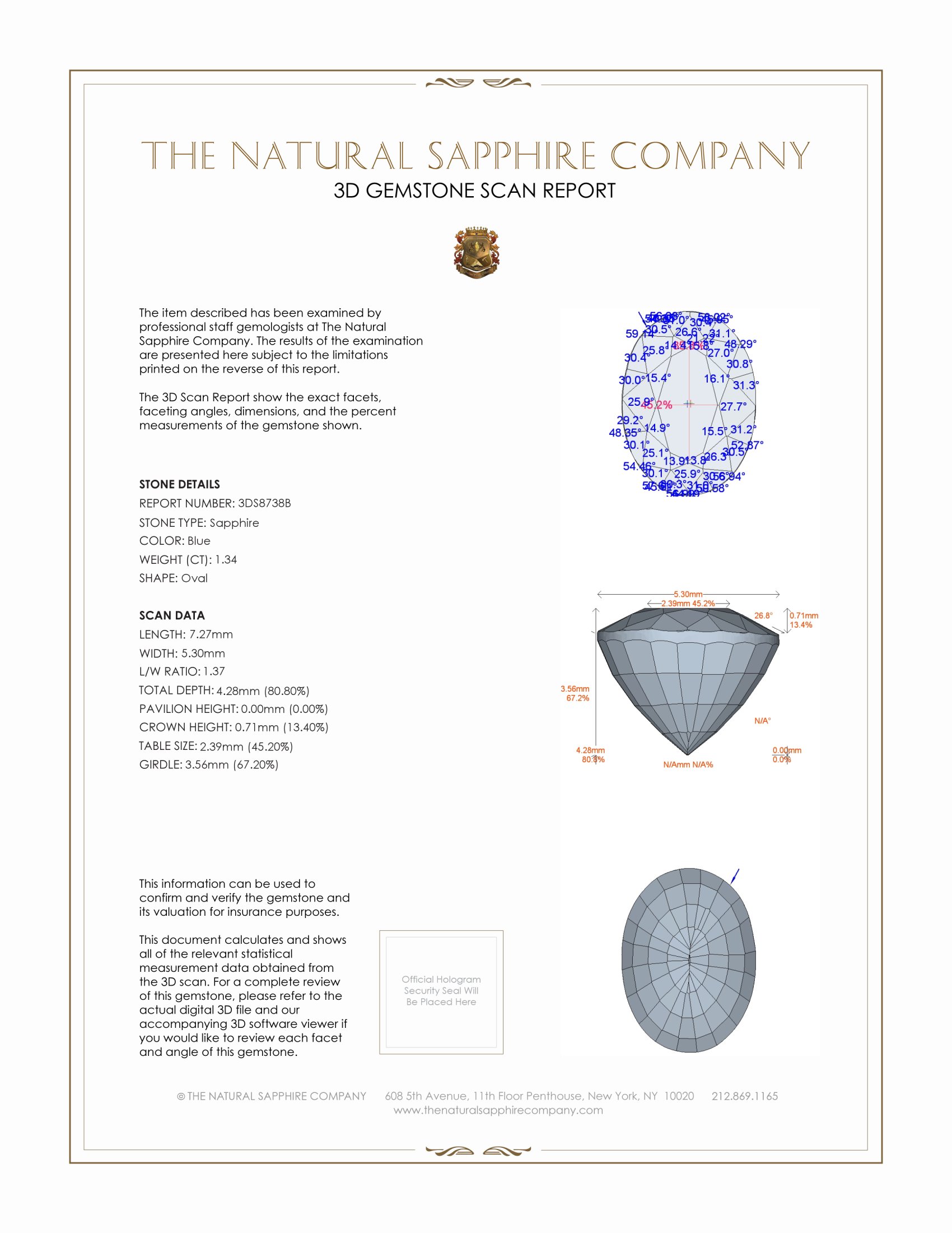 1.34 Ct. Blue Sapphire from Ceylon (Sri Lanka)
