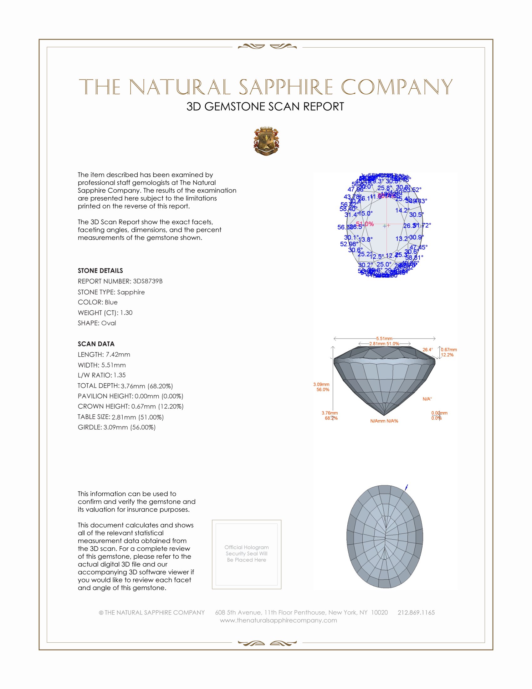 1.30 Ct. Blue Sapphire from Ceylon (Sri Lanka)