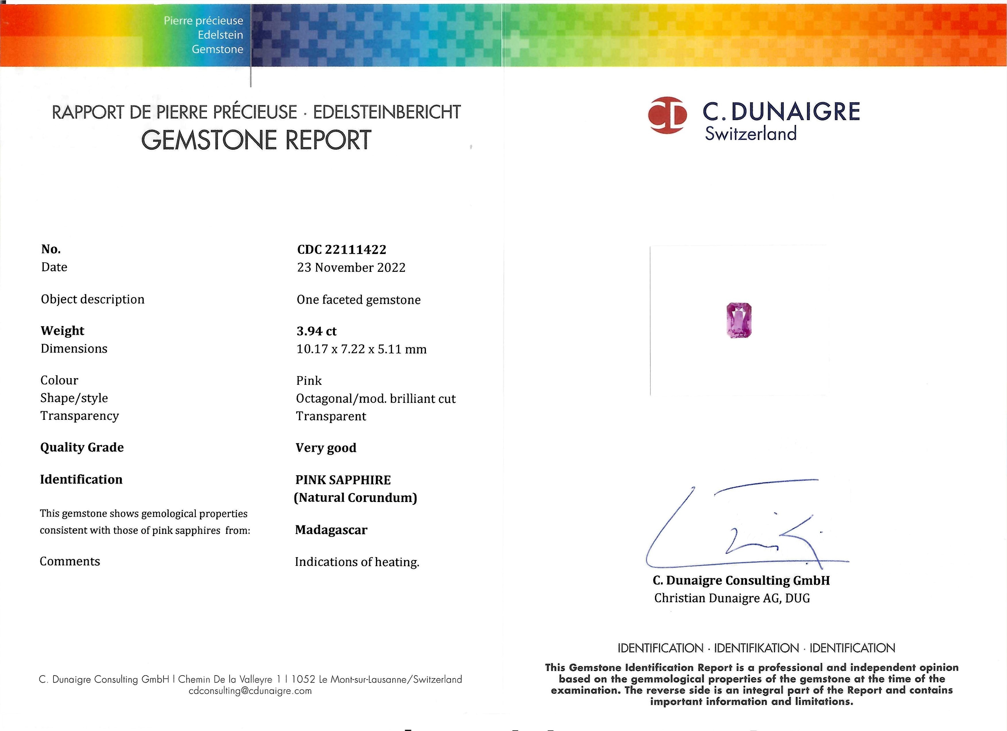 3.94 Ct. Pink Sapphire from Madagascar