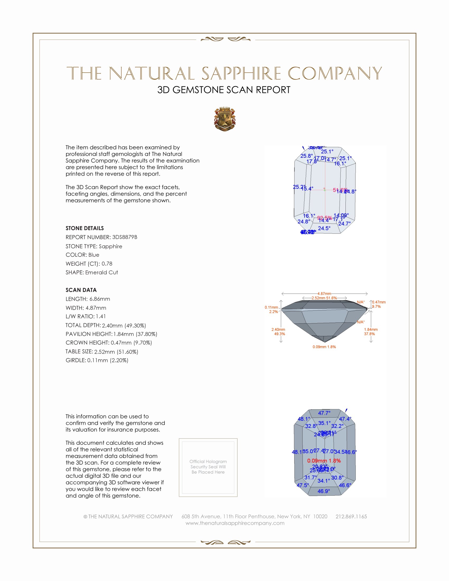 0.78 Ct. Blue Sapphire from Ceylon (Sri Lanka)