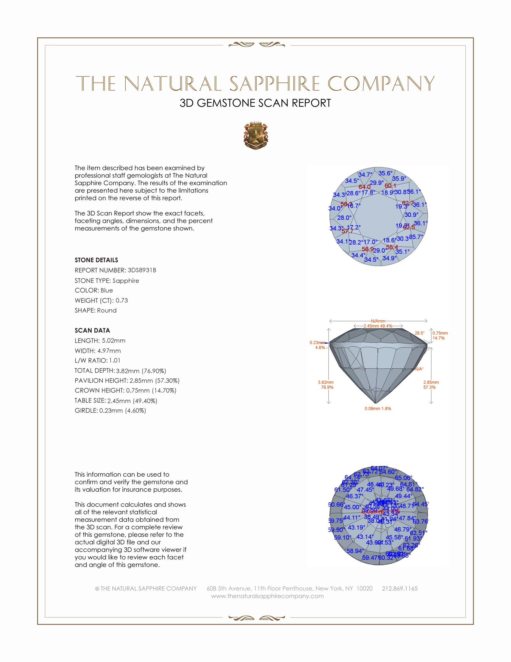 0.73 Ct. Blue Sapphire from Ceylon (Sri Lanka)