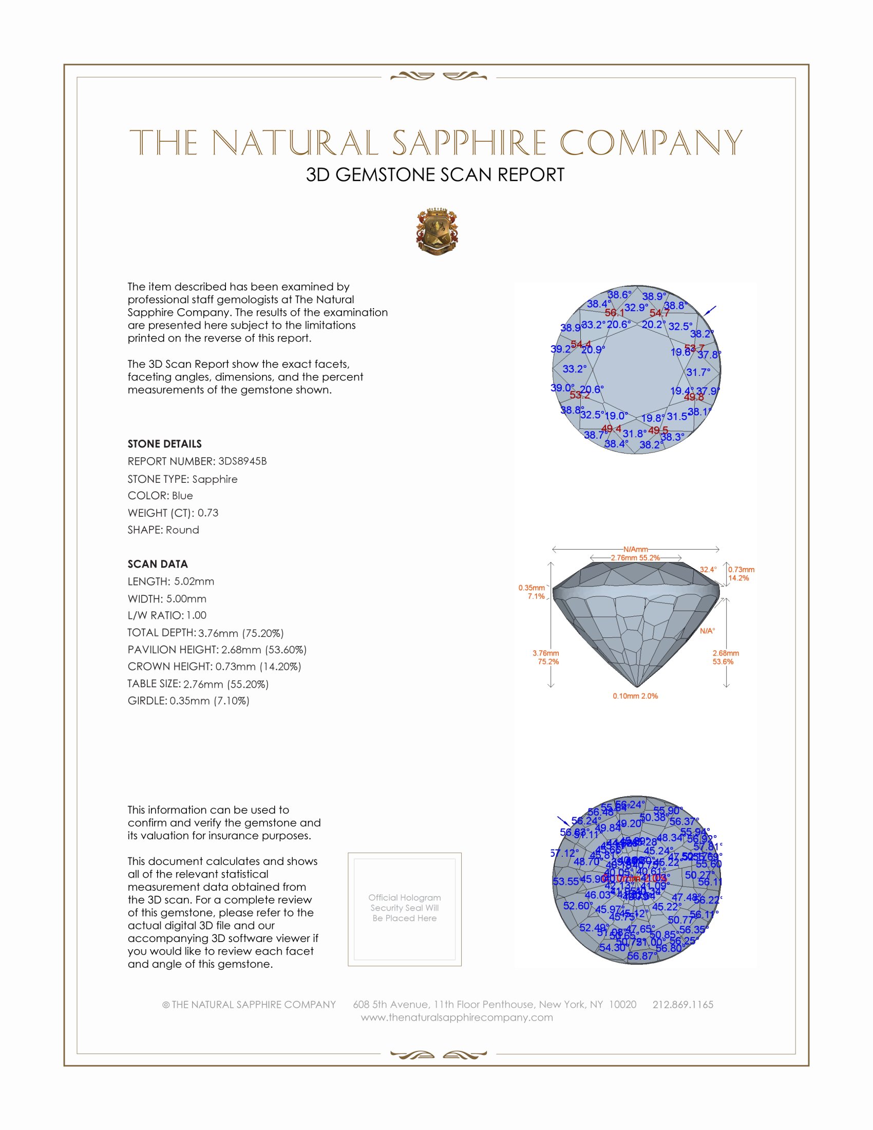 0.73 Ct. Blue Sapphire from Ceylon (Sri Lanka)