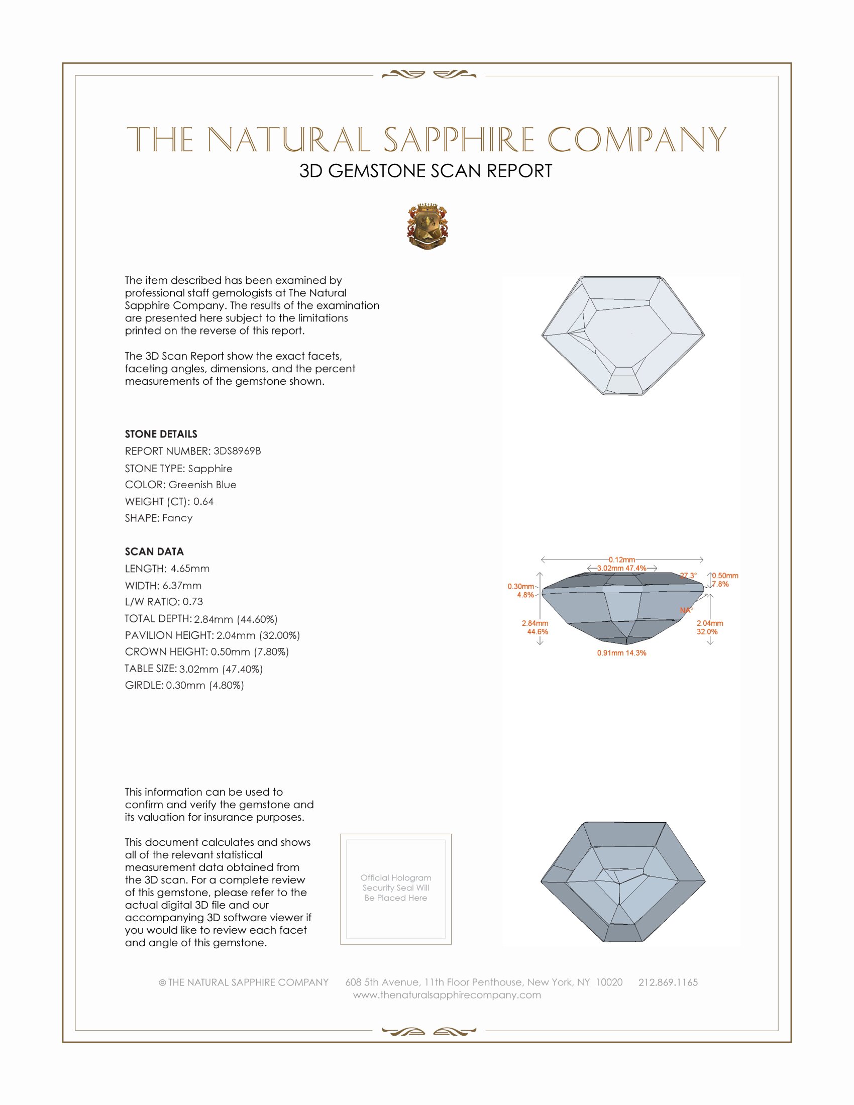 0.64 Ct. Greenish Blue Sapphire from Madagascar