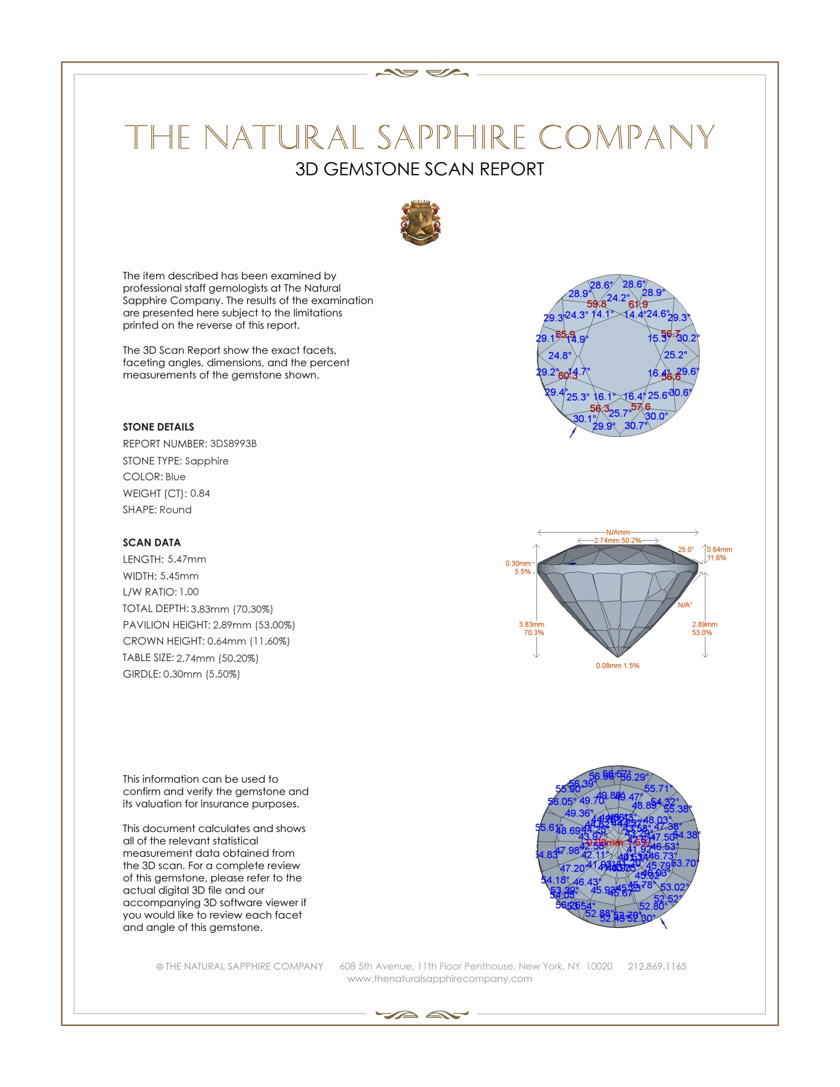 0.84 Ct. Blue Sapphire from Ceylon (Sri Lanka)