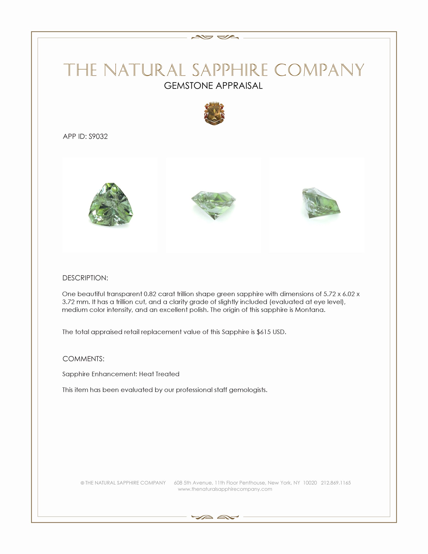 0.82 Ct. Green Sapphire from Montana