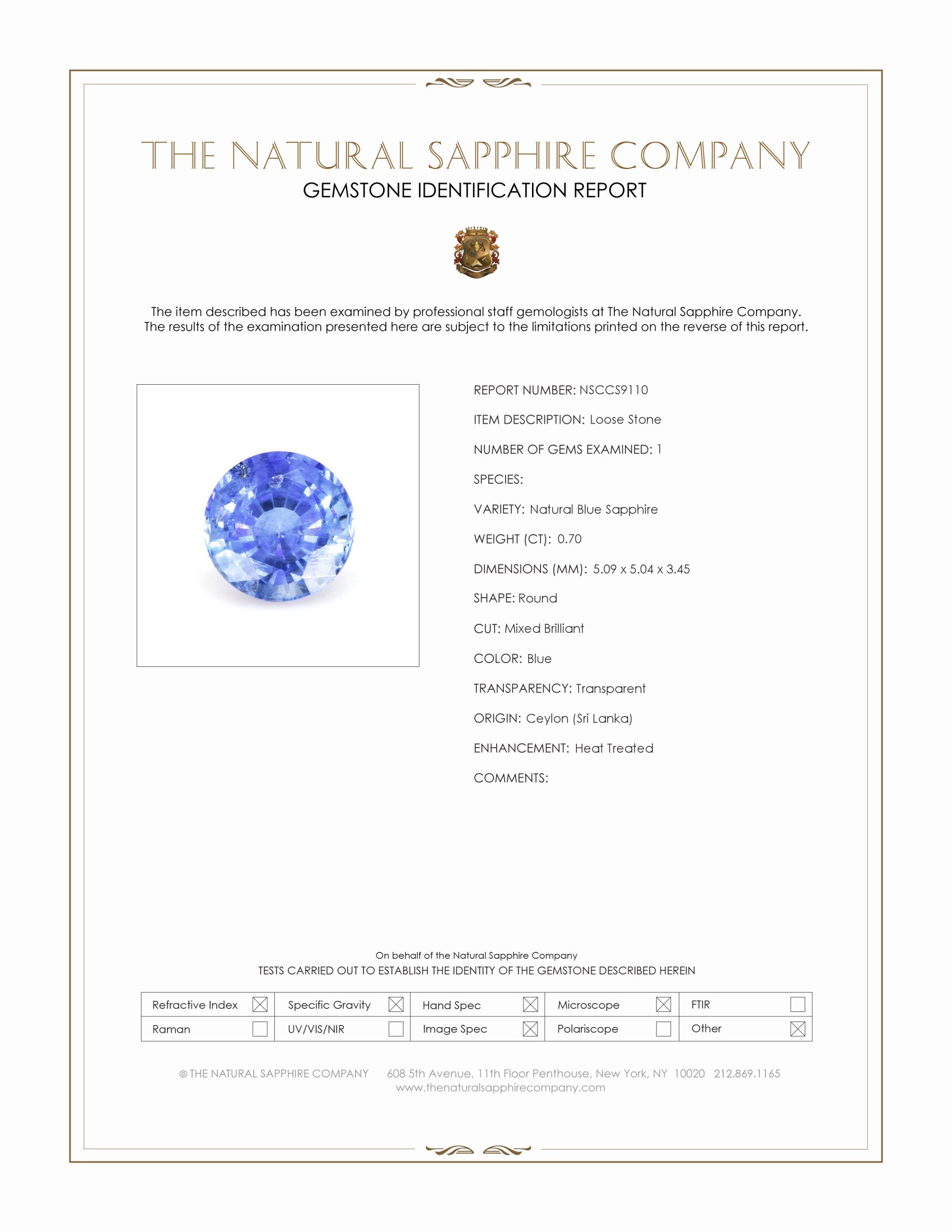 0.70 Ct. Blue Sapphire from Ceylon (Sri Lanka)