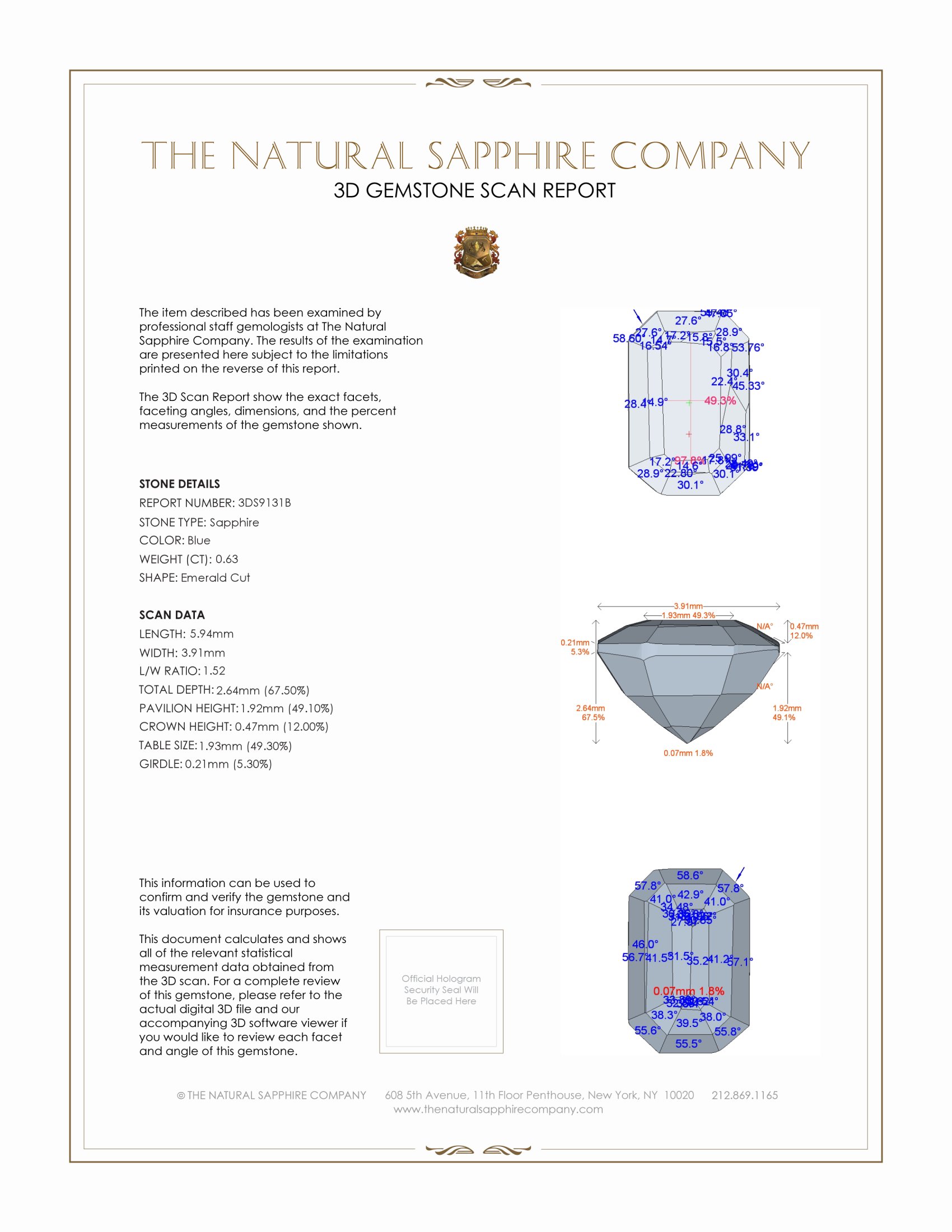 0.63 Ct. Blue Sapphire from Ceylon (Sri Lanka)