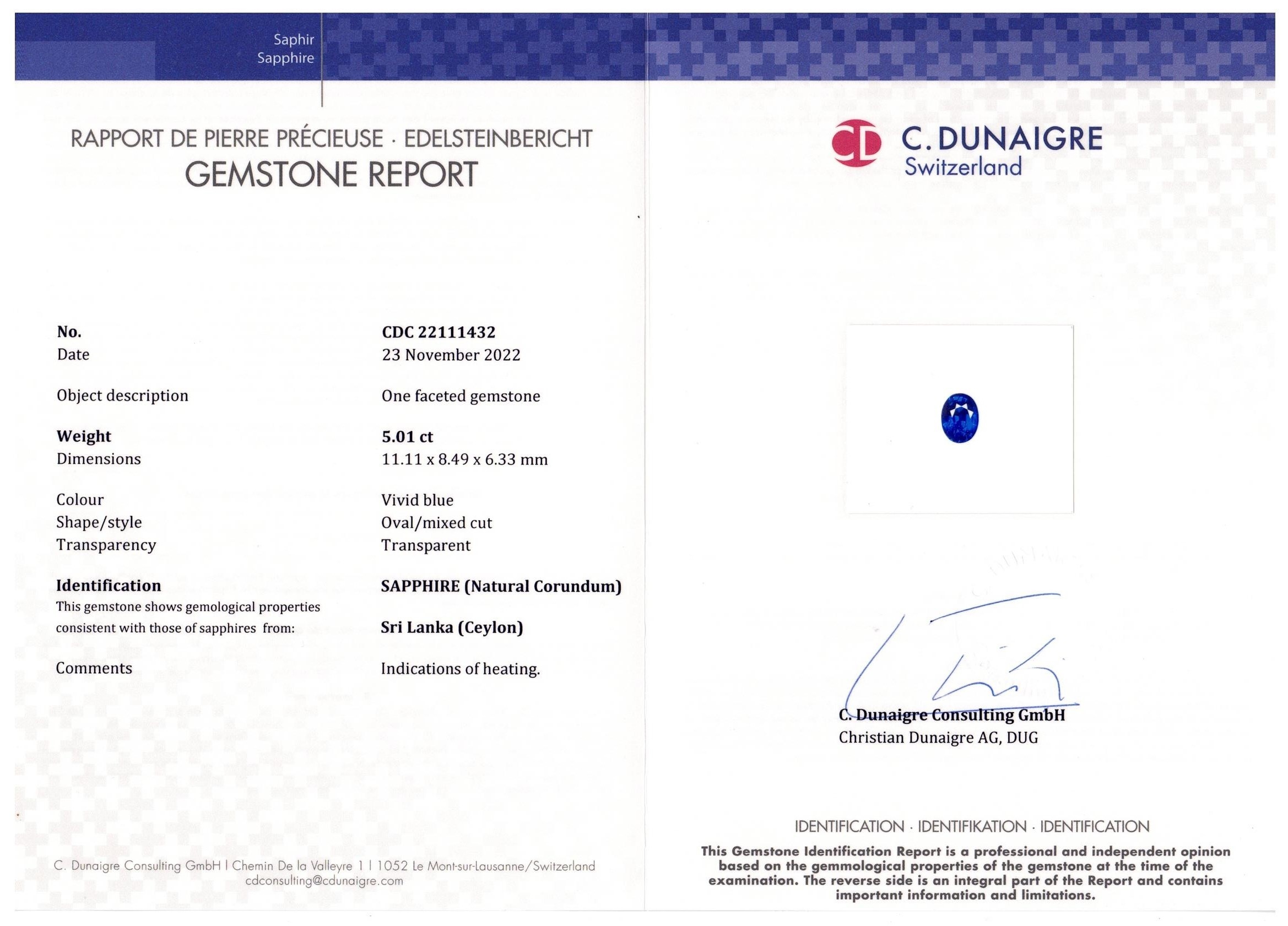 5.01 Ct. Blue Sapphire from Ceylon (Sri Lanka)