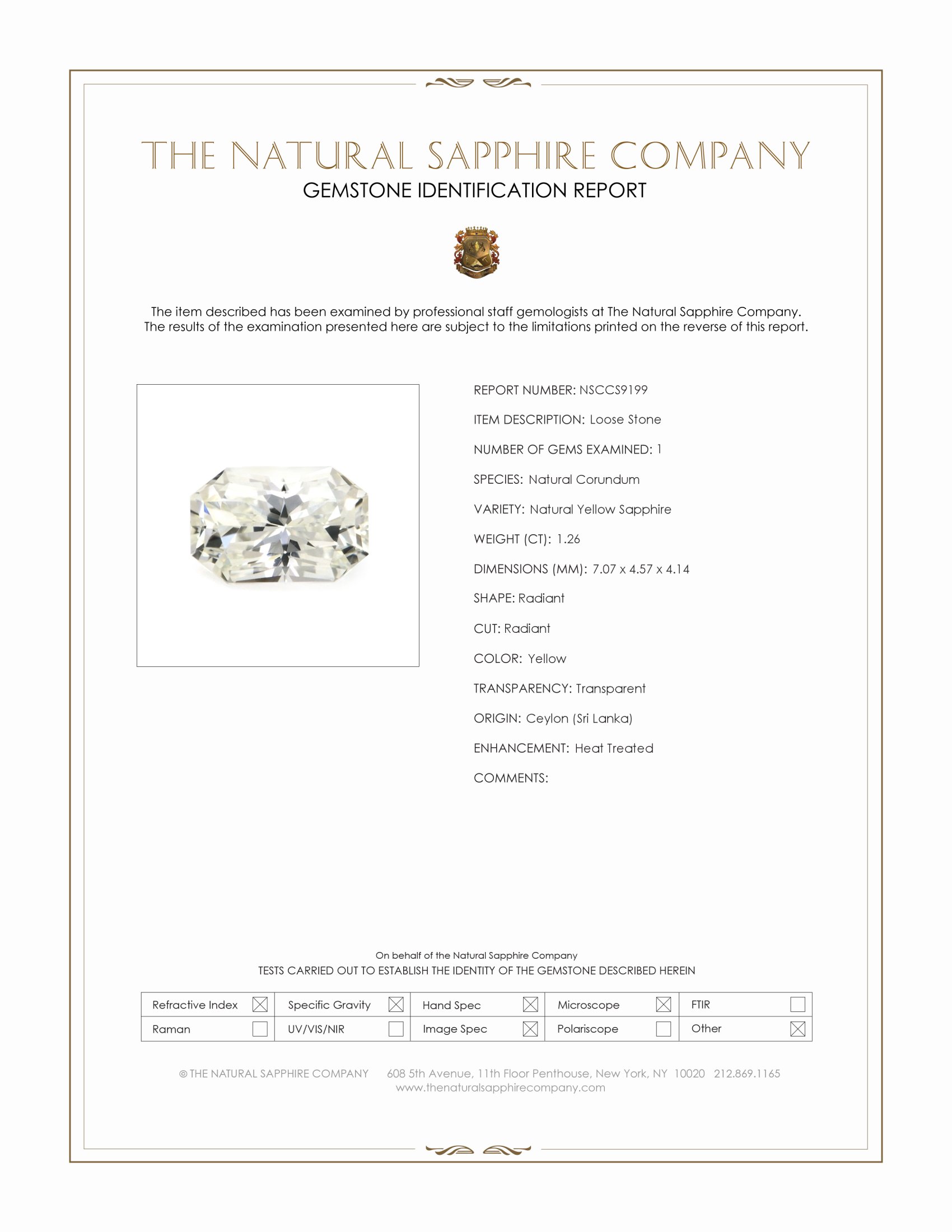1.26 Ct. Yellow Sapphire from Ceylon (Sri Lanka)