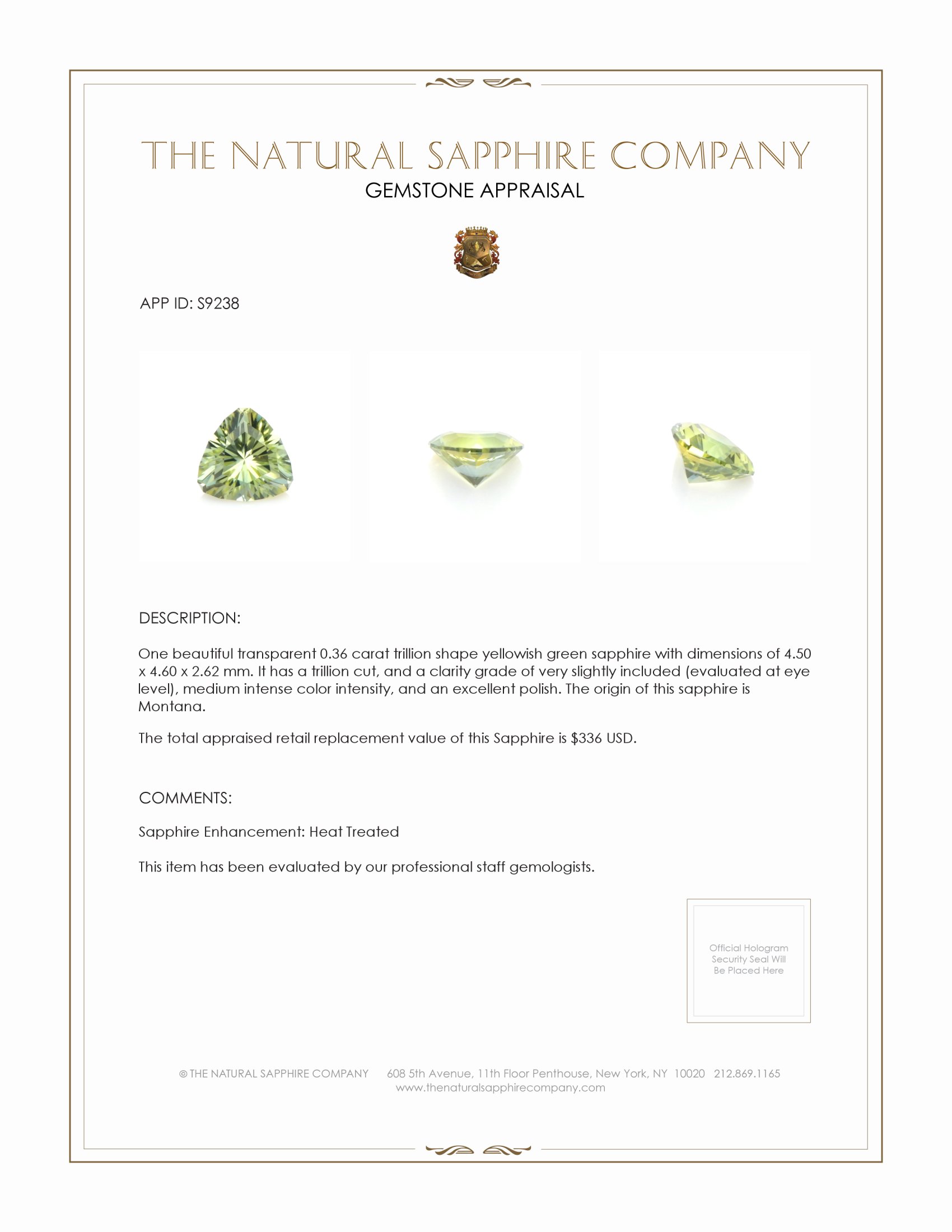 0.36 Ct. Yellowish Green Sapphire from Montana