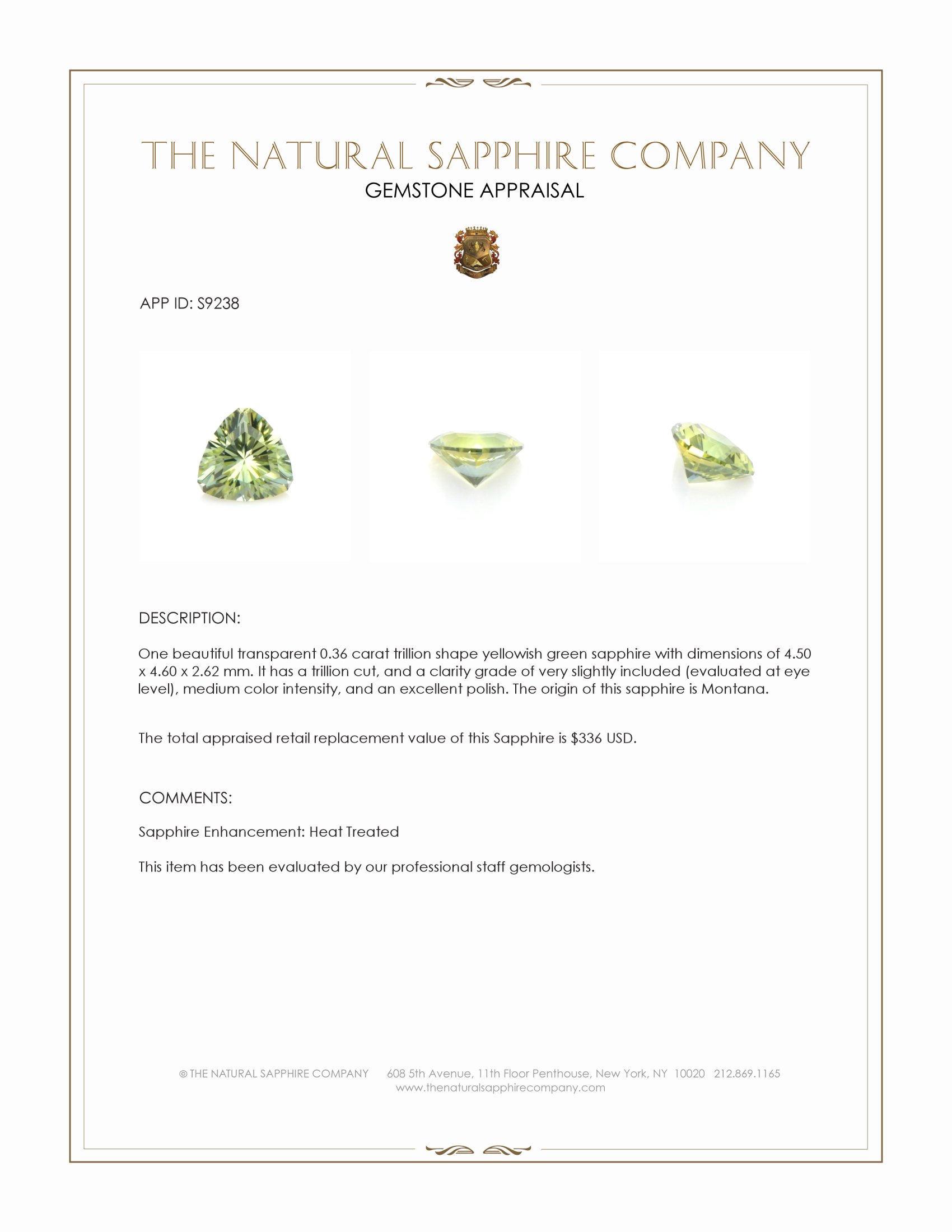 0.36 Ct. Yellowish Green Sapphire from Montana