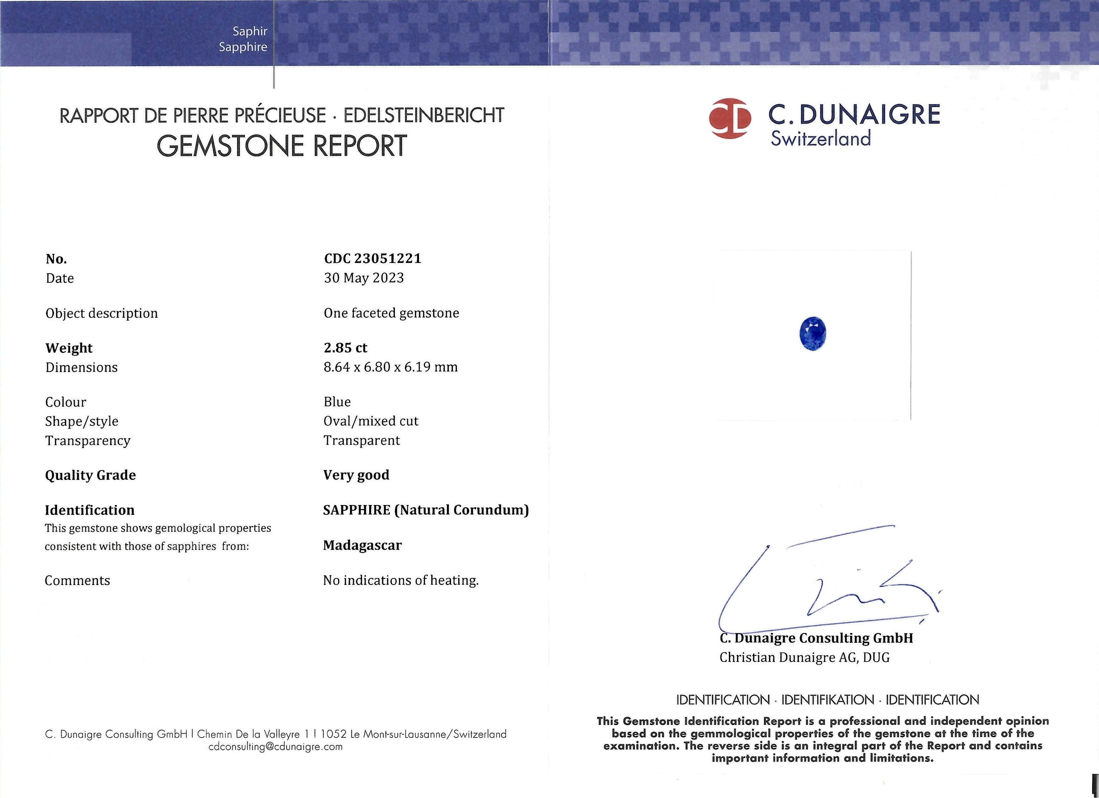 2.85 Ct. Blue Sapphire from Madagascar