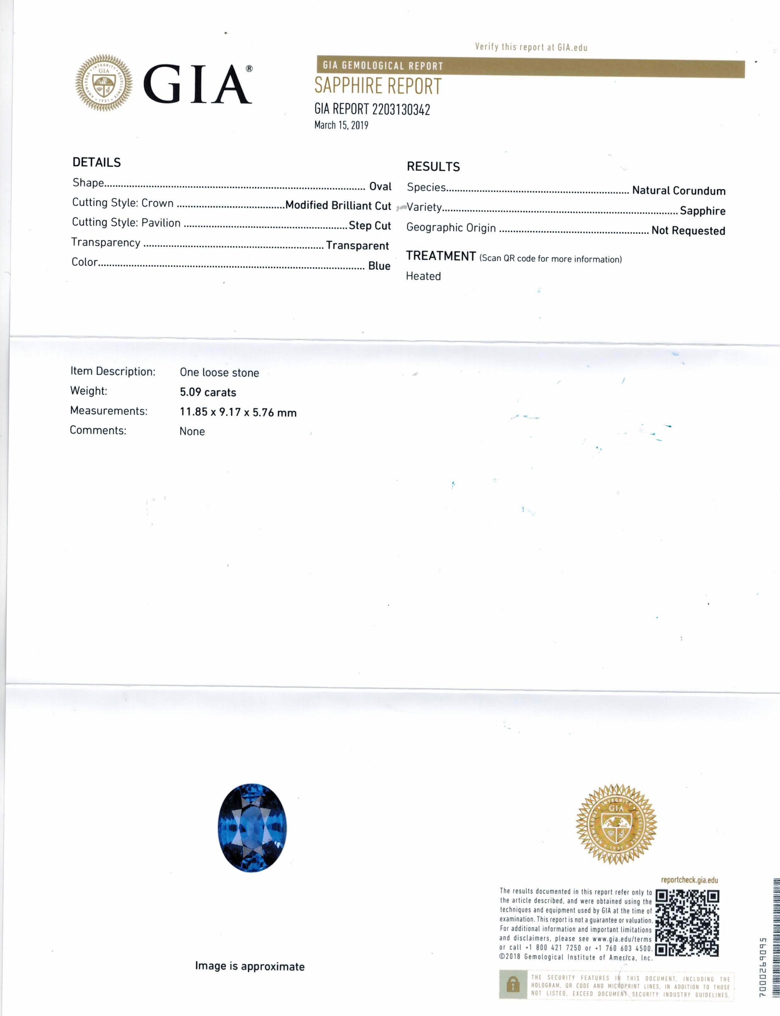 5.09 Ct. Blue Sapphire from Ceylon (Sri Lanka)