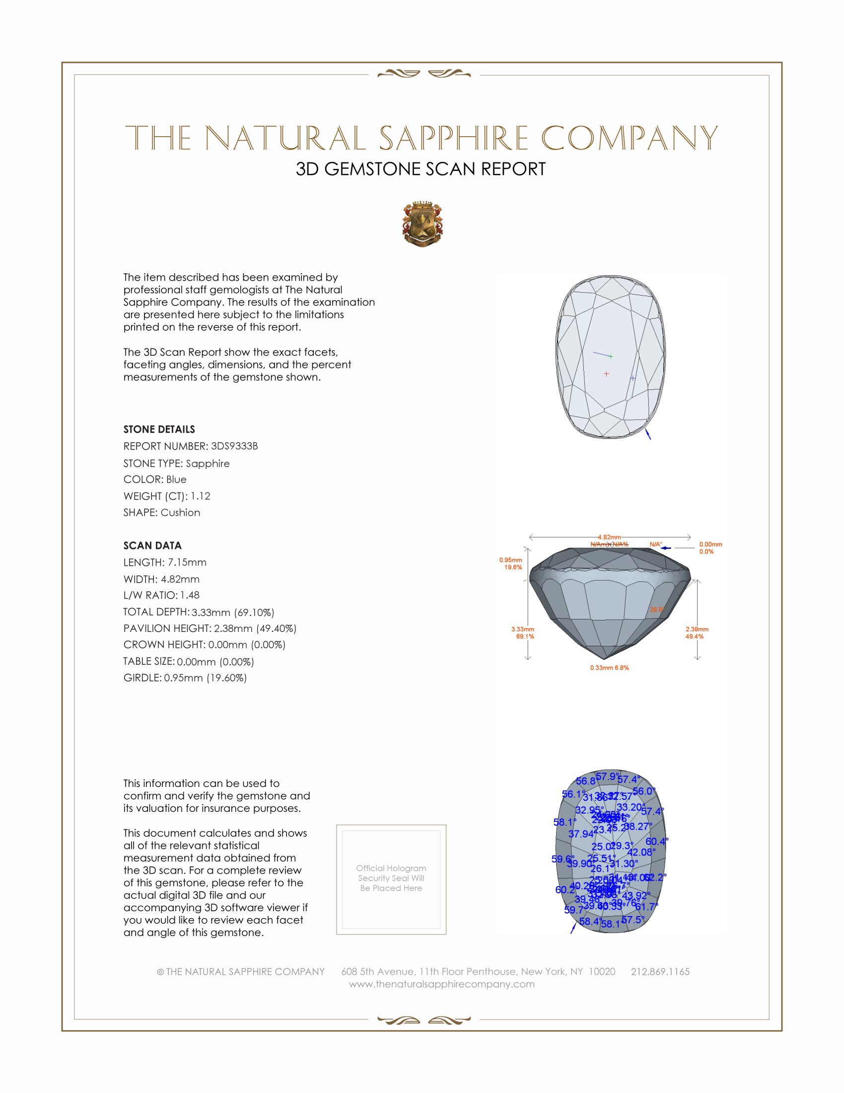 1.12 Ct. Blue Sapphire from Ceylon (Sri Lanka)