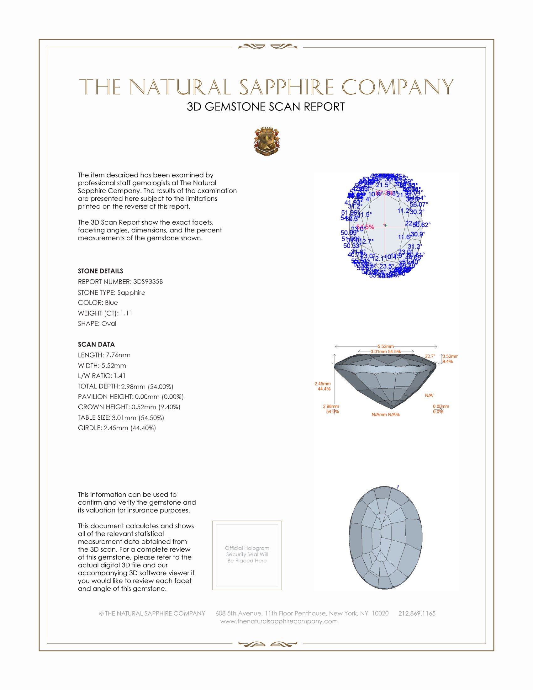 1.11 Ct. Blue Sapphire from Ceylon (Sri Lanka)