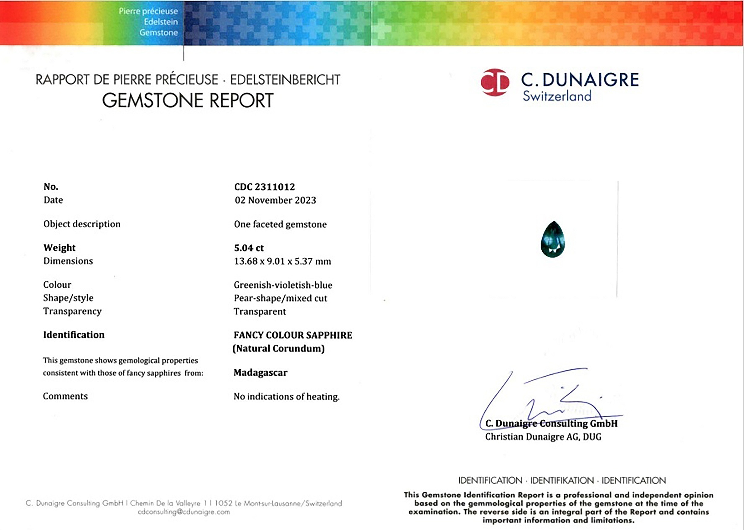 5.04 Ct. Bluish Green Sapphire from Madagascar