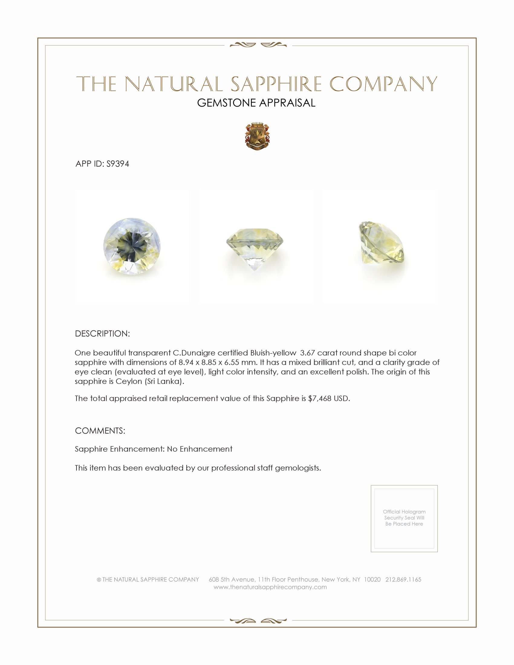 3.67 Ct. Bi Color Sapphire from Ceylon (Sri Lanka)