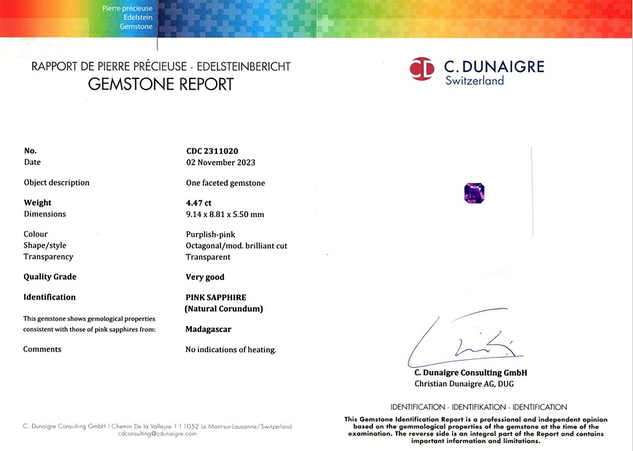 4.47 Ct. Purplish Pink Sapphire from Madagascar