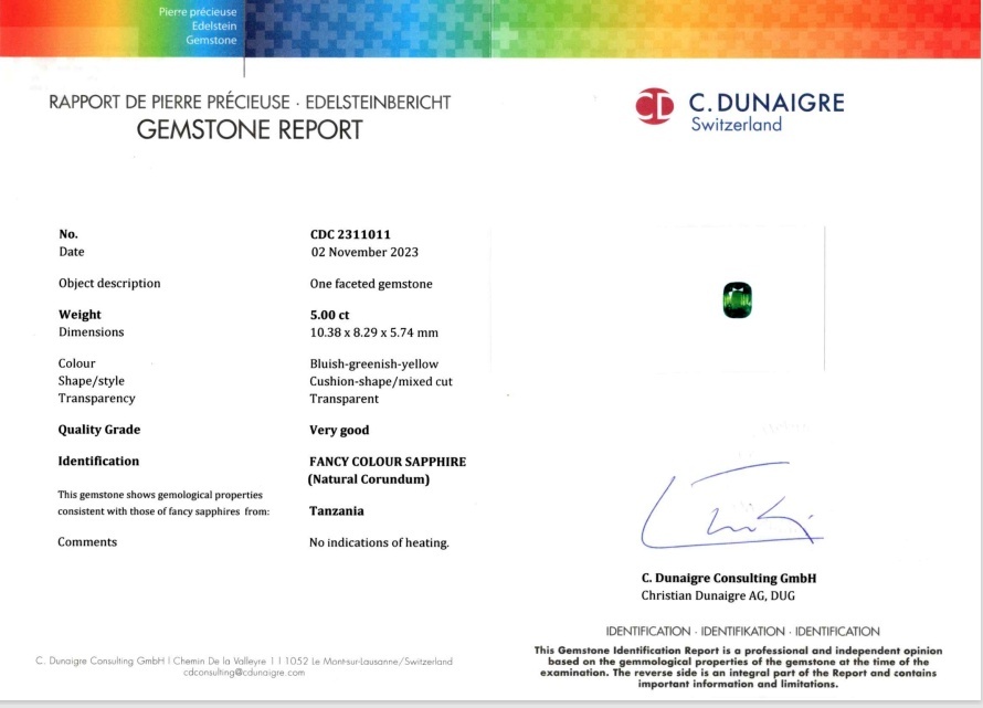 5.00 Ct. Bluish Green Sapphire from Tanzania