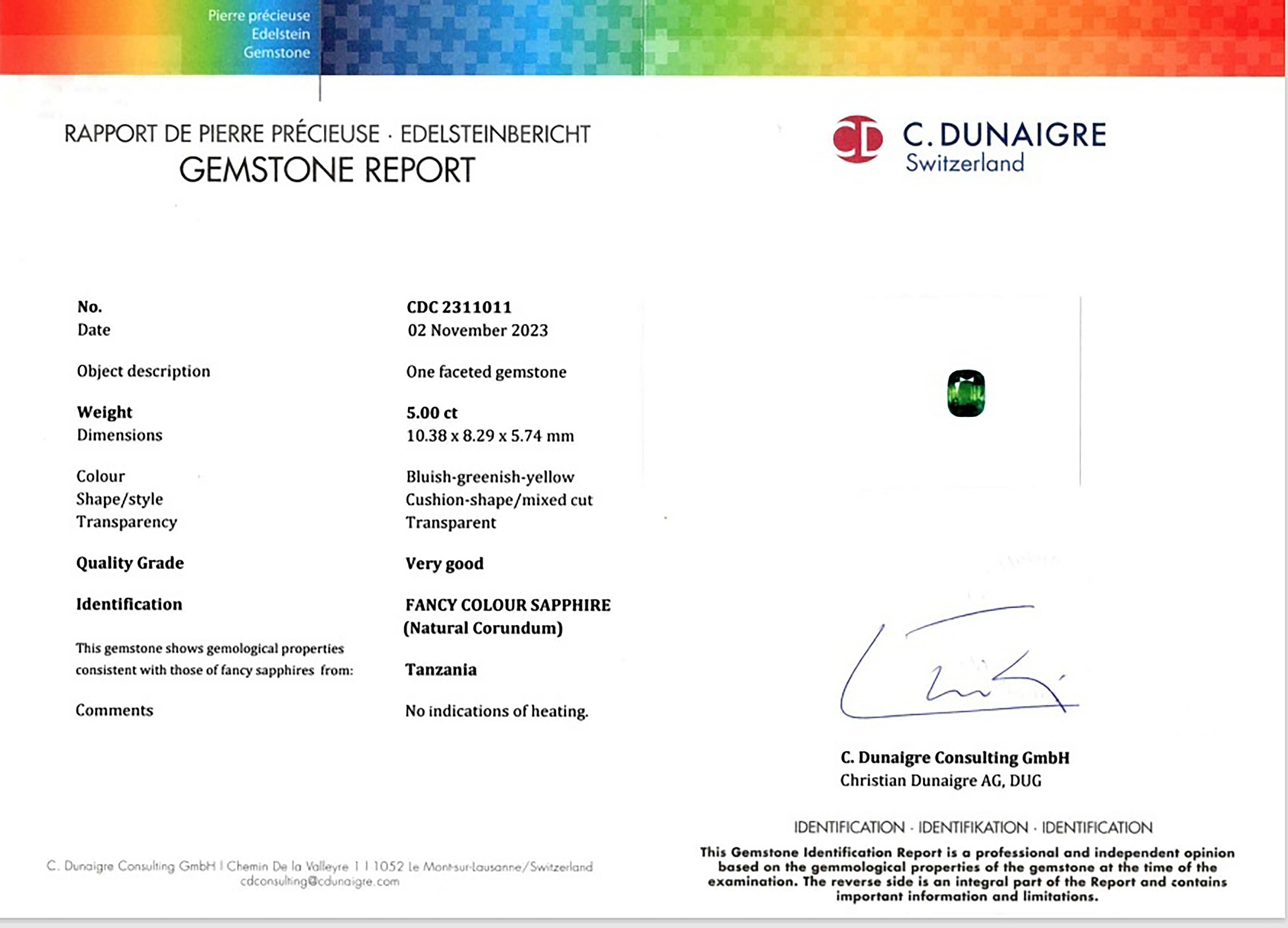 5.00 Ct. Bluish Green Sapphire from Tanzania