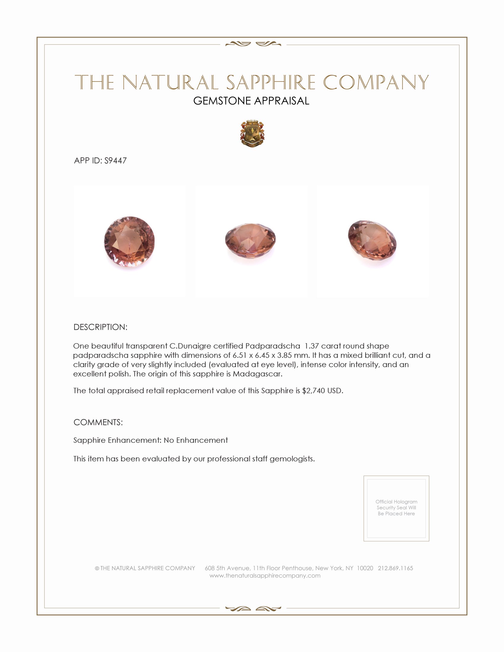 1.37 Ct. Padparadscha Sapphire from Madagascar