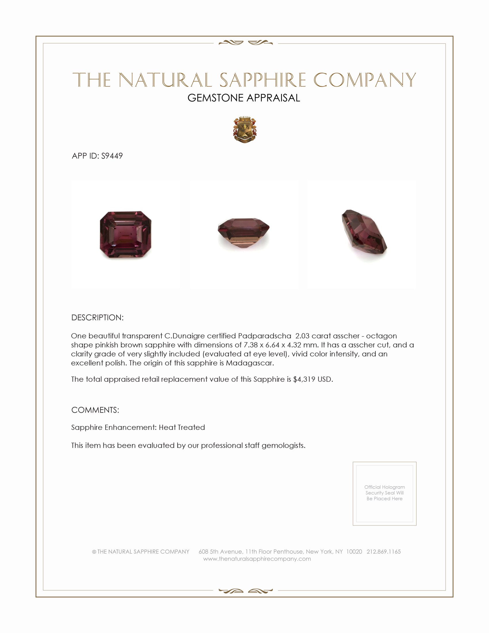 2.03 Ct. Pinkish Brown Sapphire from Madagascar