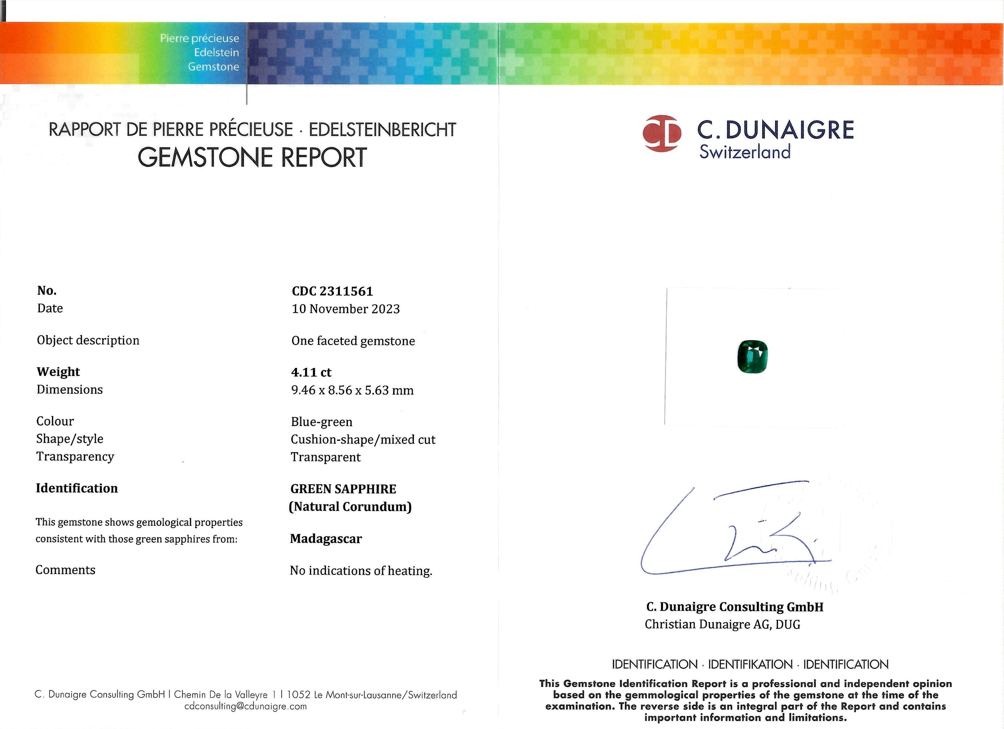 4.11 Ct. Bluish Green Sapphire from Madagascar