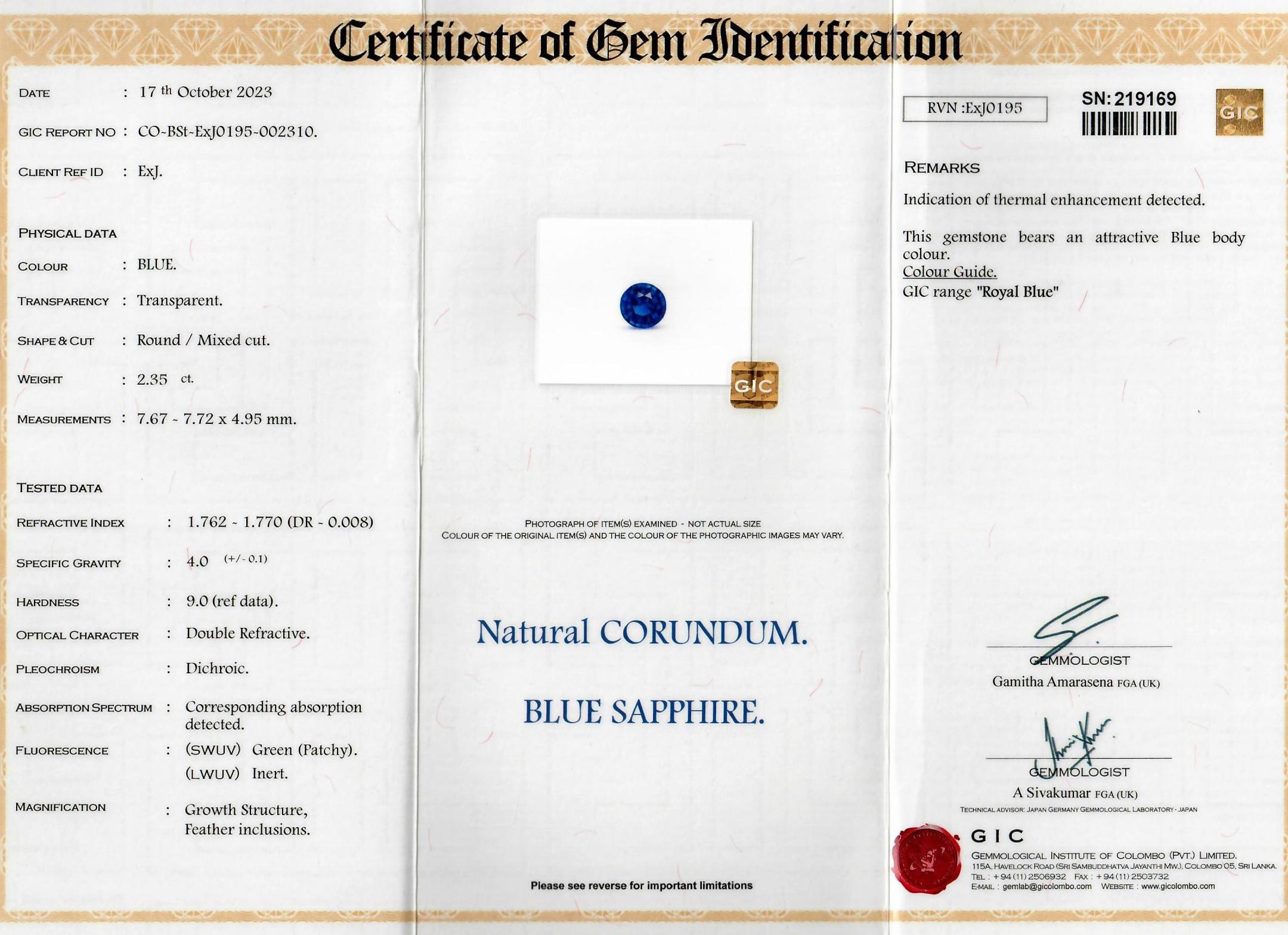 2.35 Ct. Blue Sapphire from Ceylon (Sri Lanka)