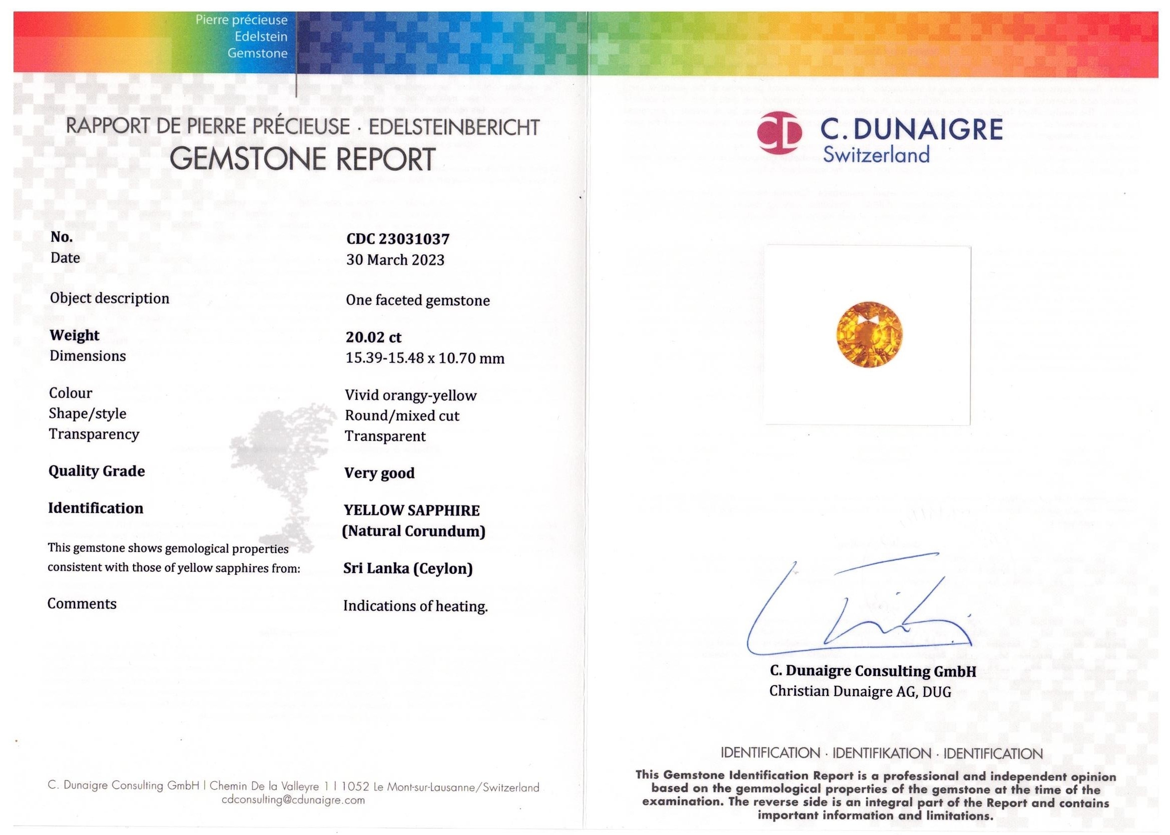 20.02 Ct. Yellow Sapphire from Ceylon (Sri Lanka)