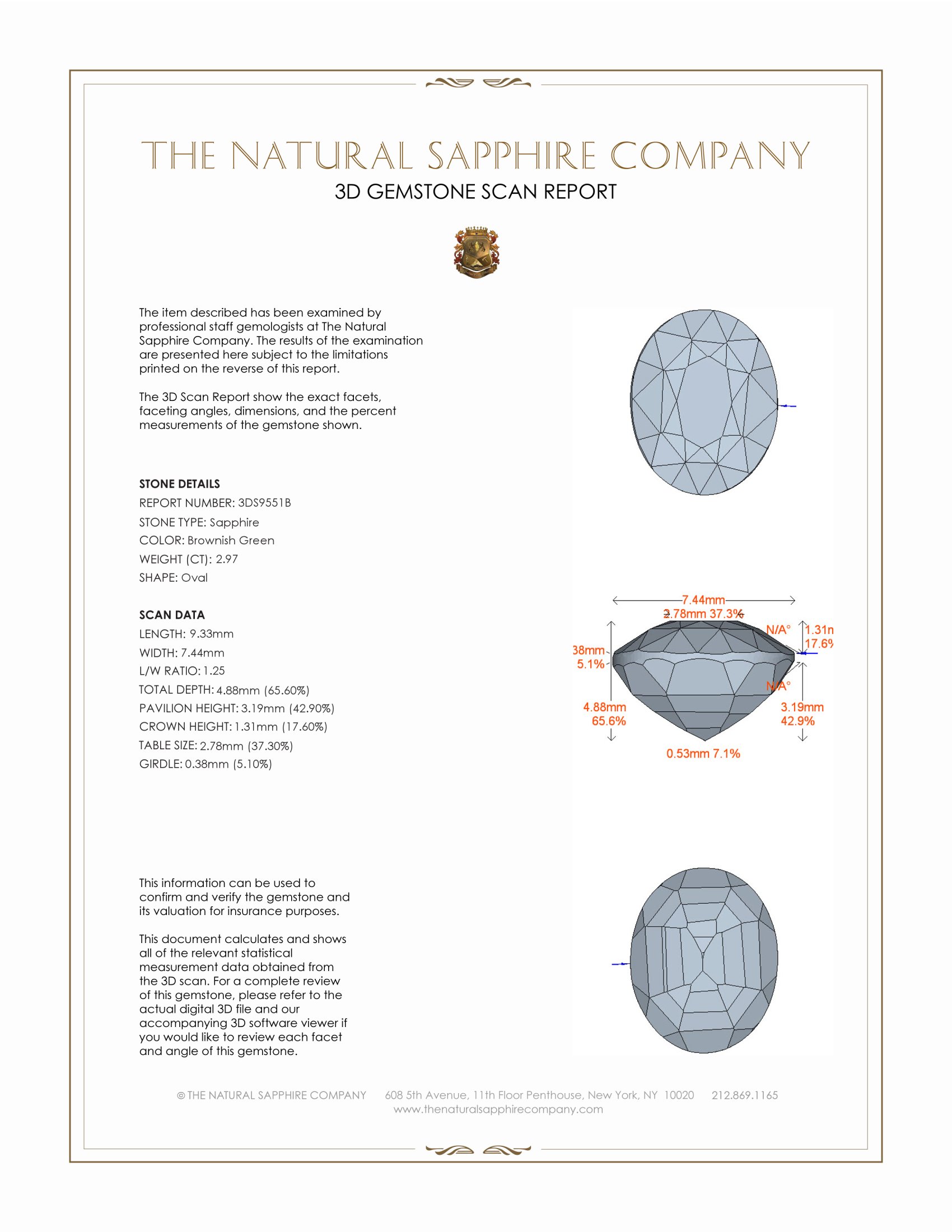 2.97 Ct. Brownish Green Sapphire from Ceylon (Sri Lanka)