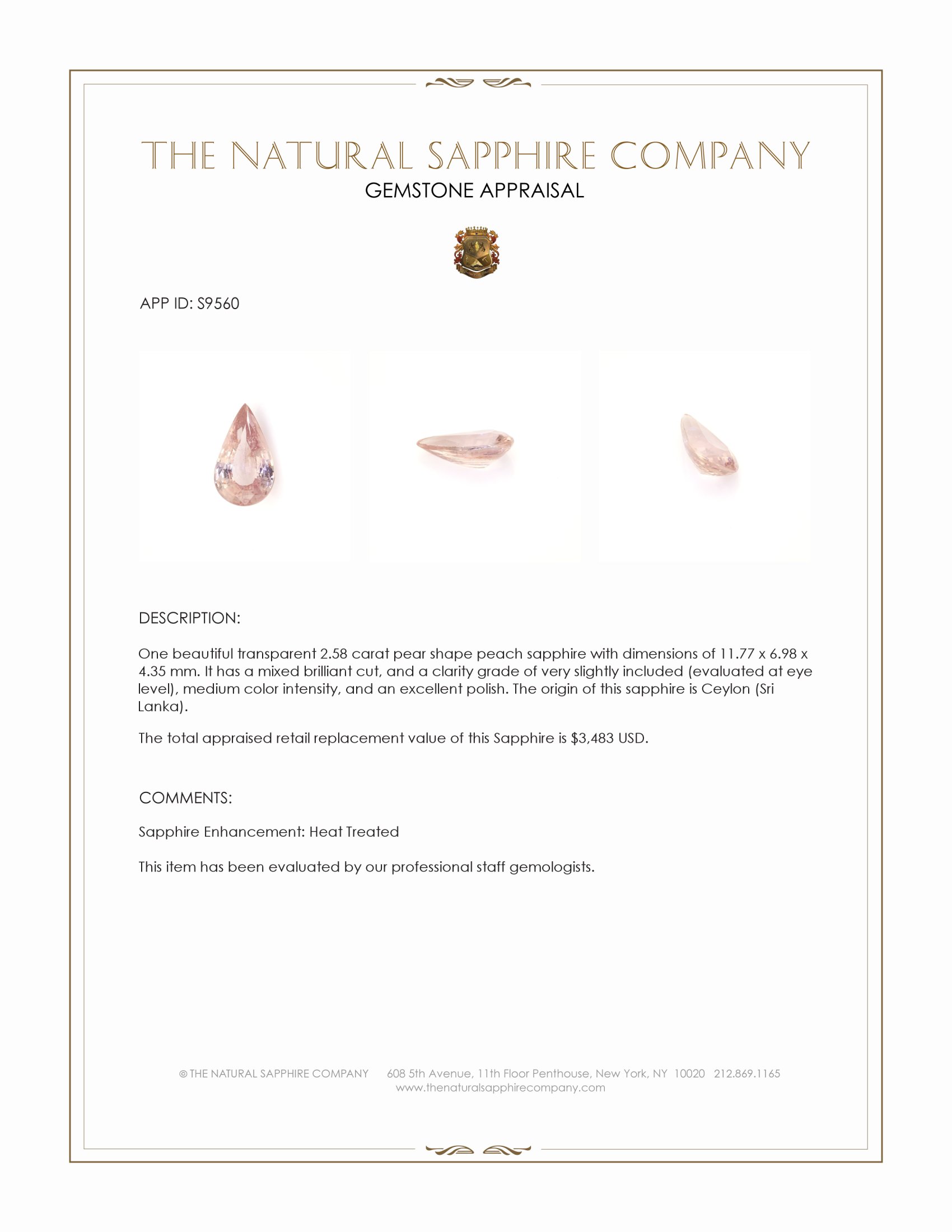 2.58 Ct. Peach Sapphire from Ceylon (Sri Lanka)