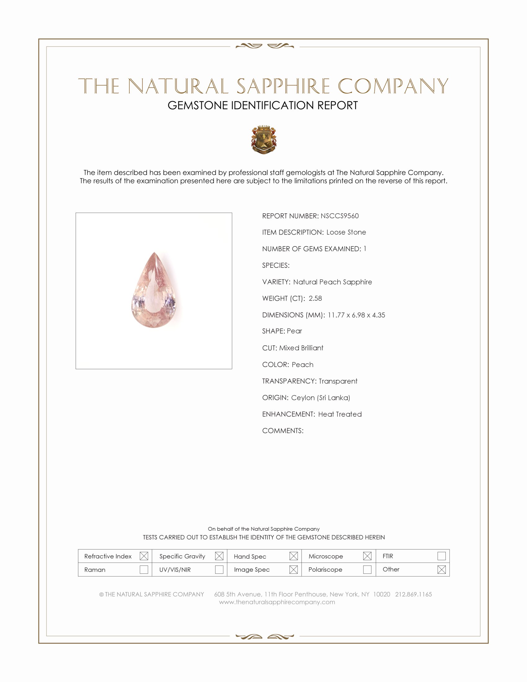 2.58 Ct. Peach Sapphire from Ceylon (Sri Lanka)
