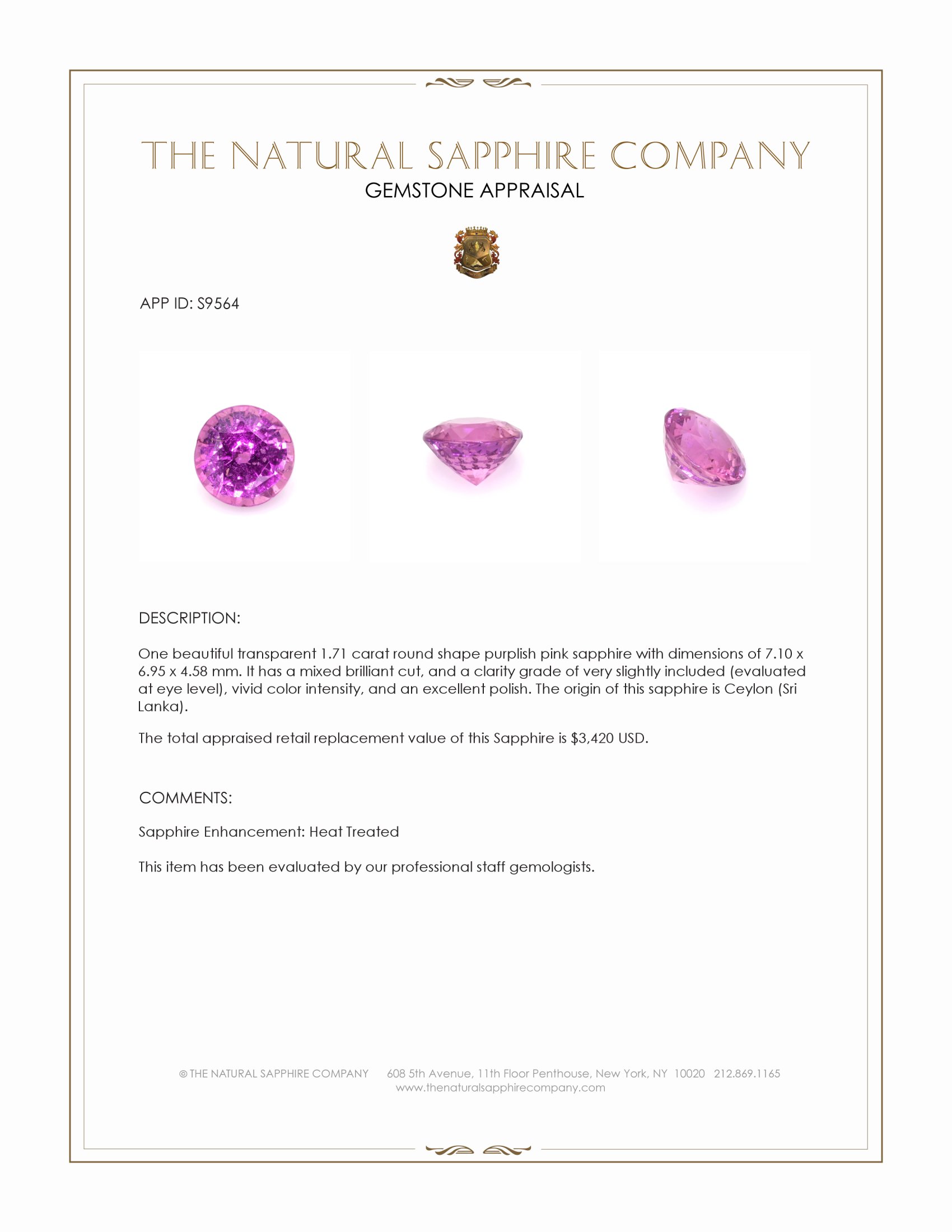 1.71 Ct. Purplish Pink Sapphire from Ceylon (Sri Lanka)