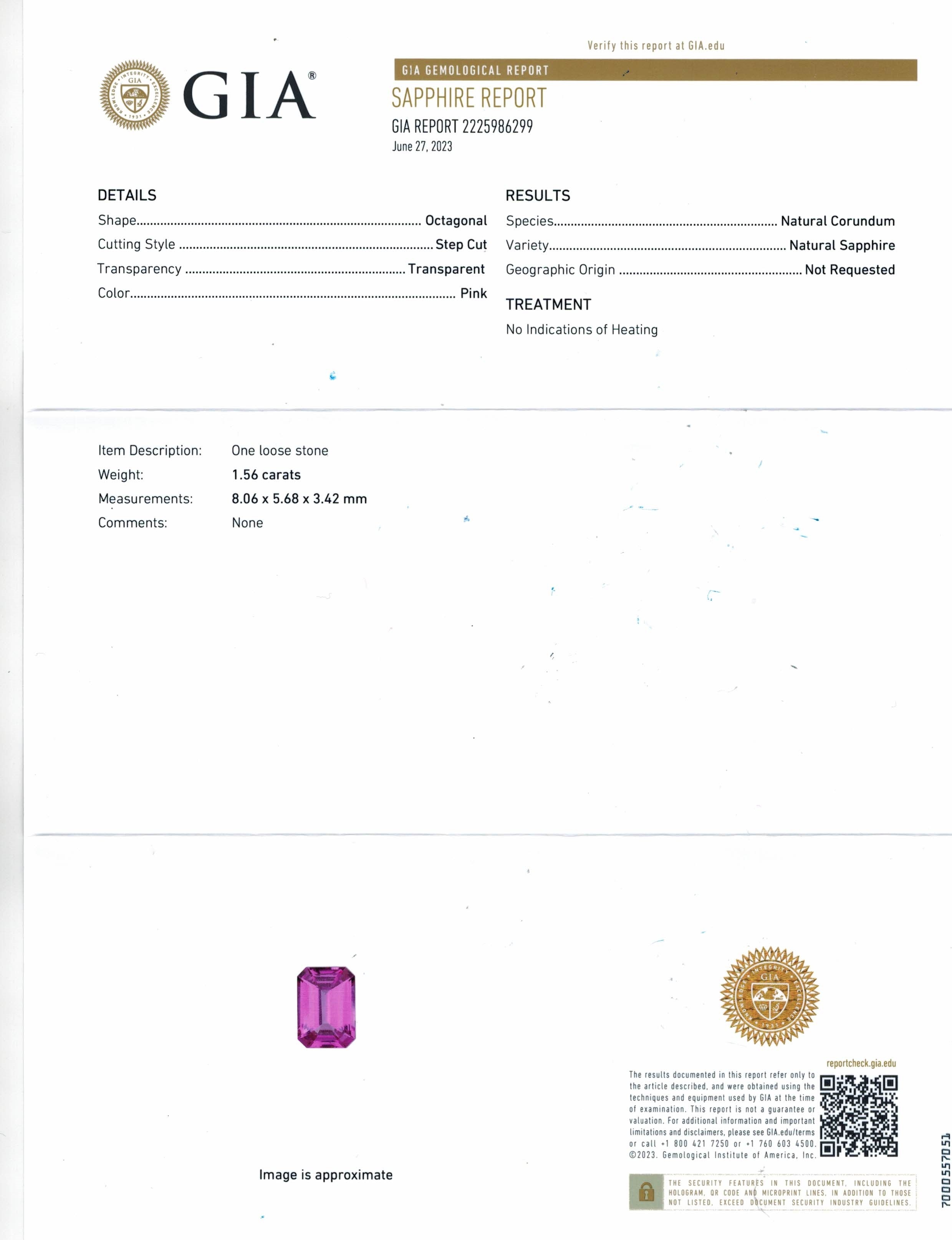 1.56 Ct. Pink Sapphire from Ceylon (Sri Lanka)