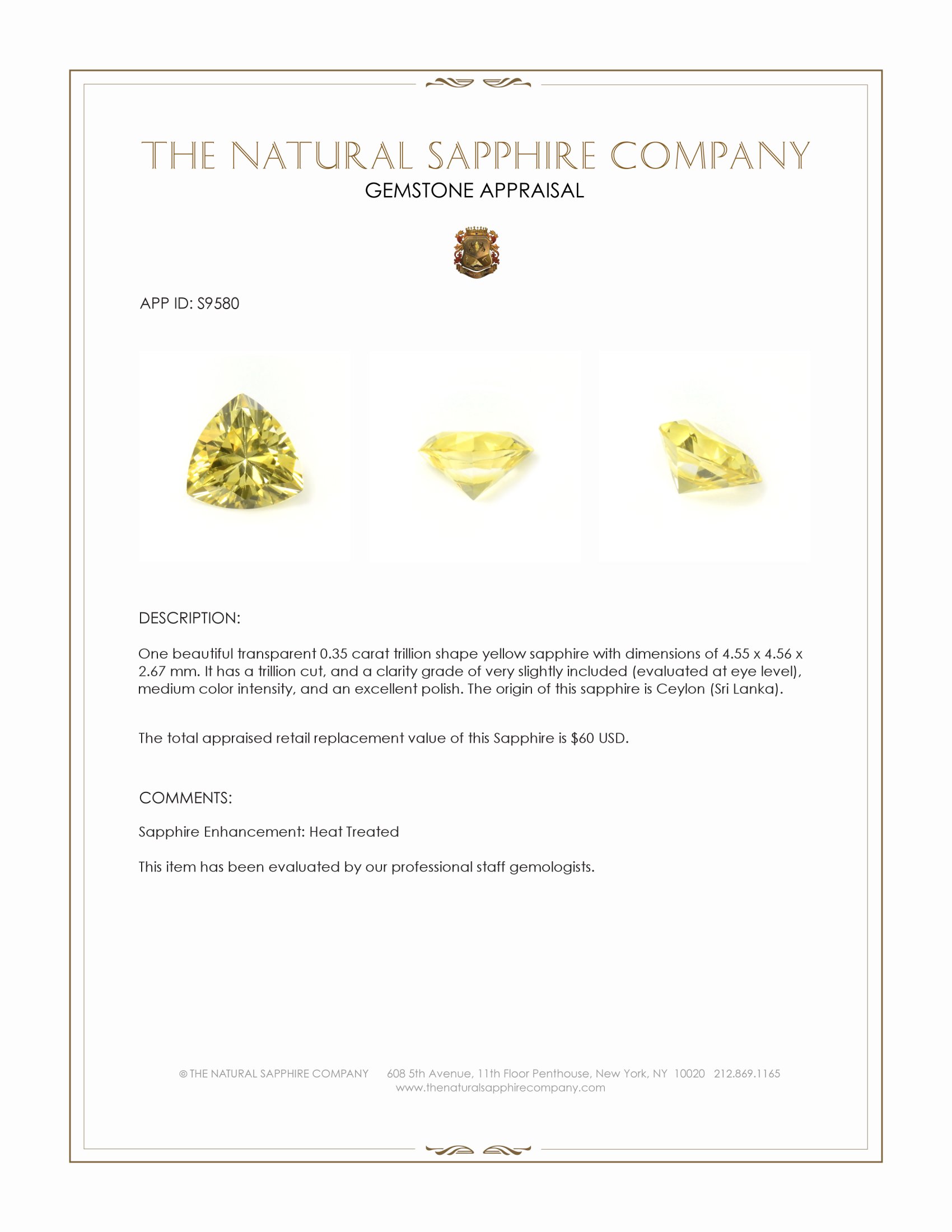 0.35 Ct. Yellow Sapphire from Ceylon (Sri Lanka)