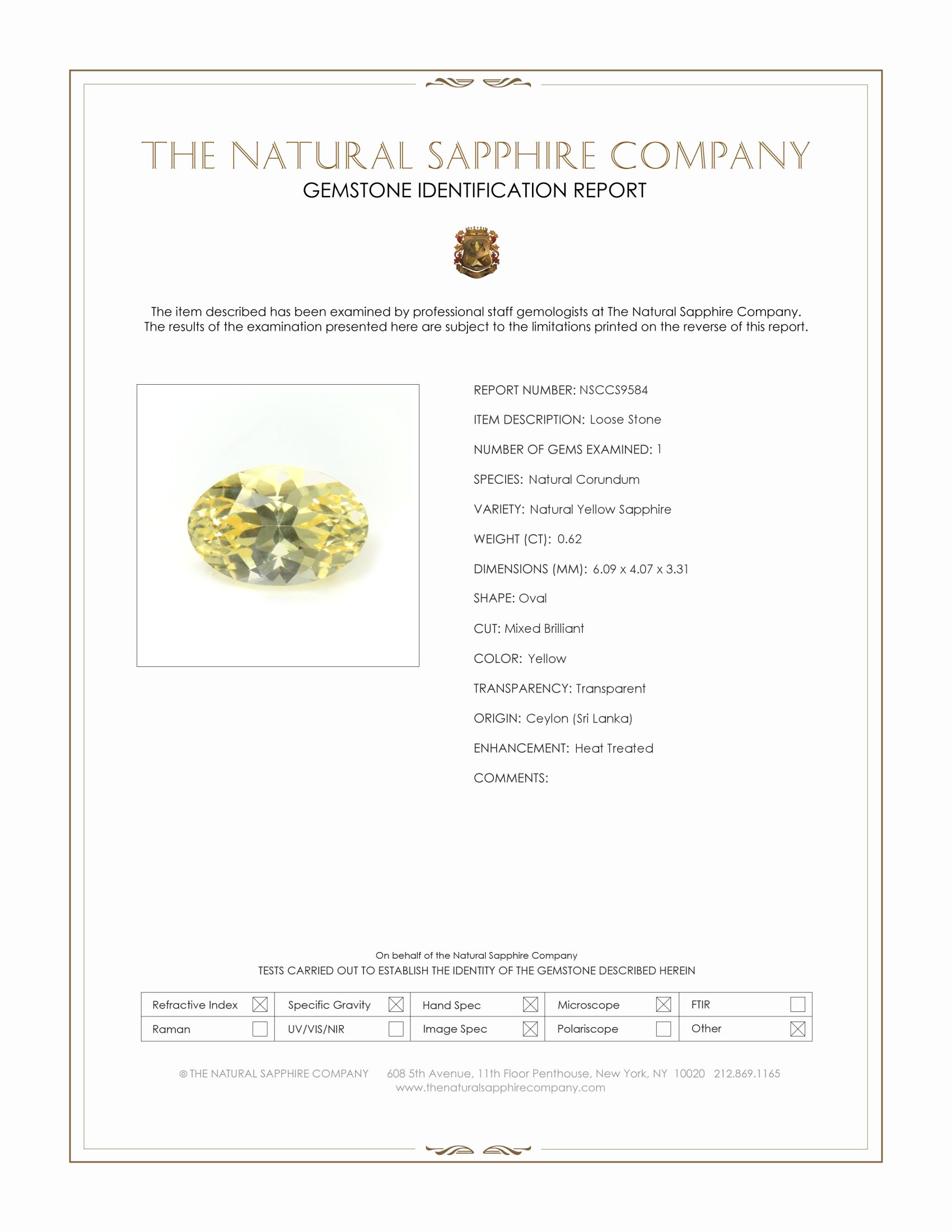 0.62 Ct. Yellow Sapphire from Ceylon (Sri Lanka)