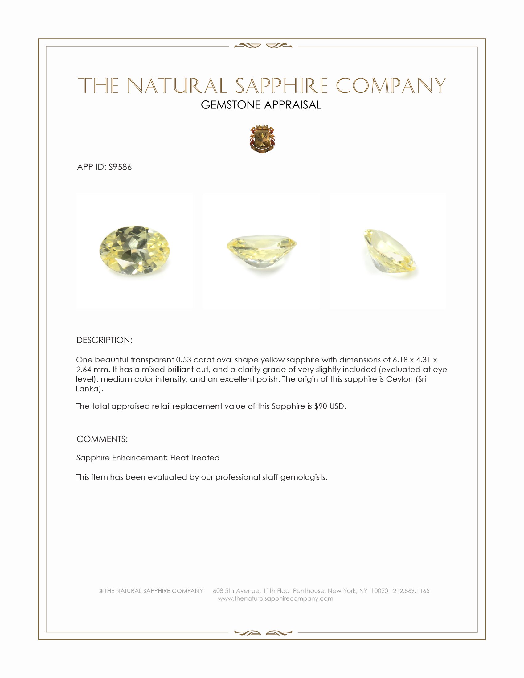 0.53 Ct. Yellow Sapphire from Ceylon (Sri Lanka)