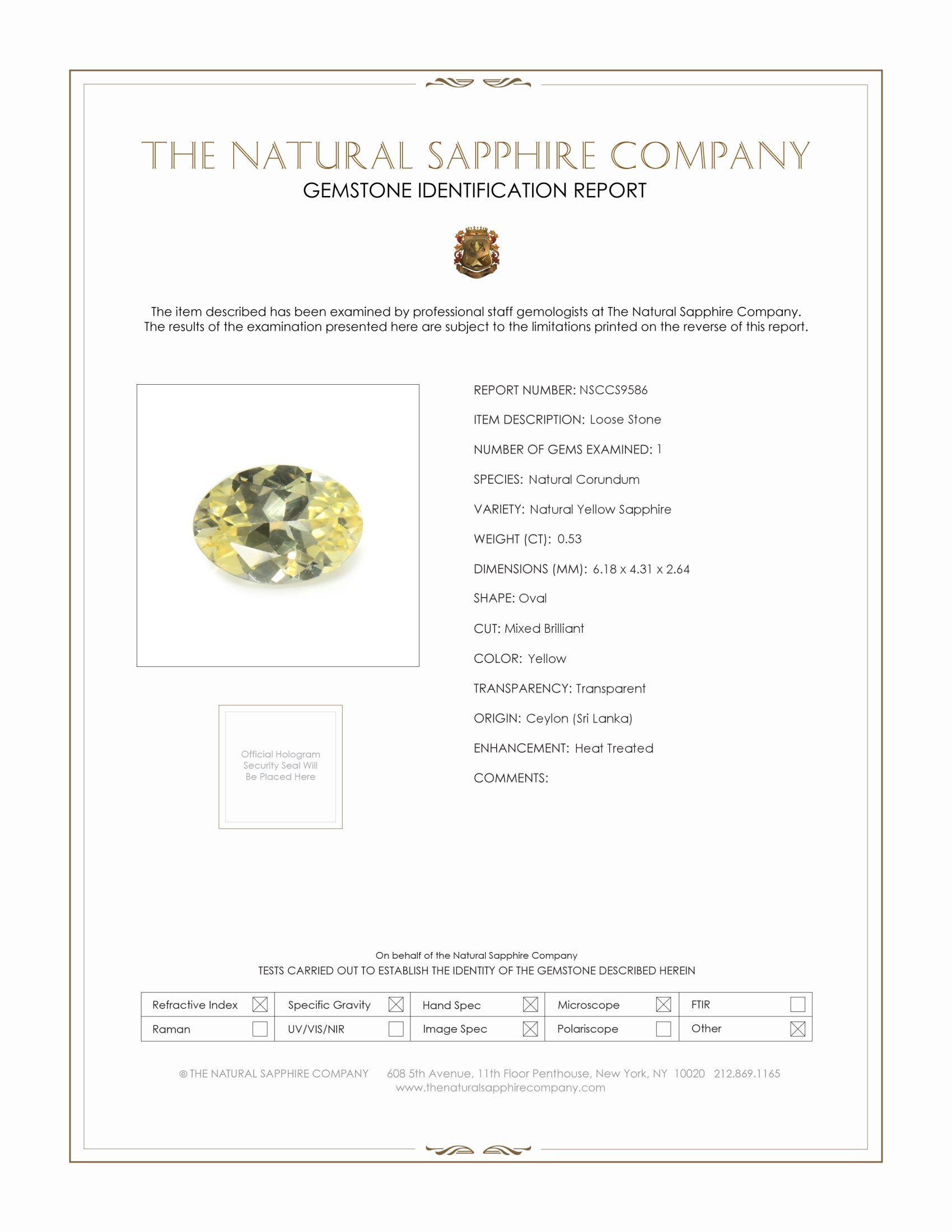 0.53 Ct. Yellow Sapphire from Ceylon (Sri Lanka)