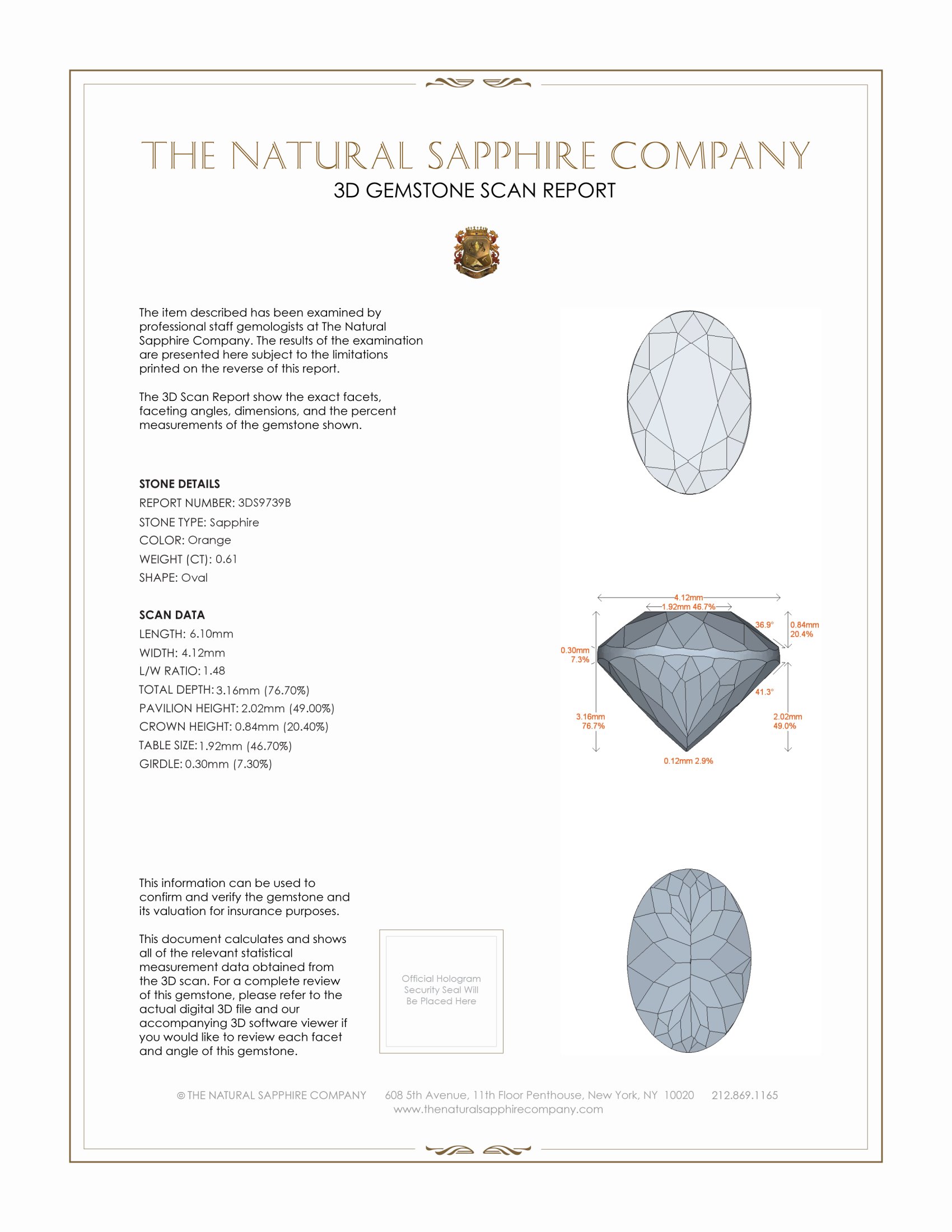 0.61 Ct. Orange Sapphire from Ceylon (Sri Lanka)