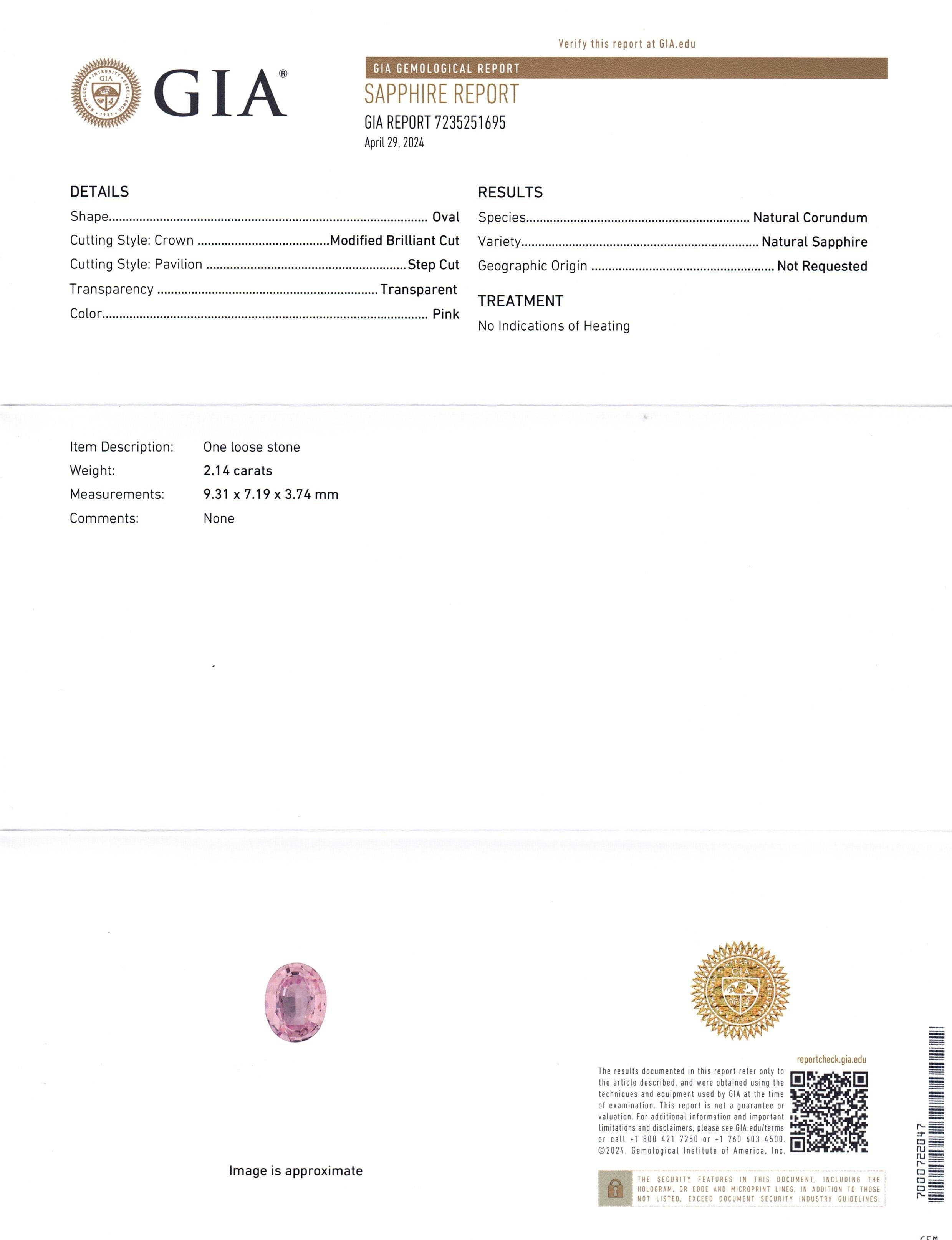 2.14 Ct. Pink Sapphire from Ceylon (Sri Lanka)