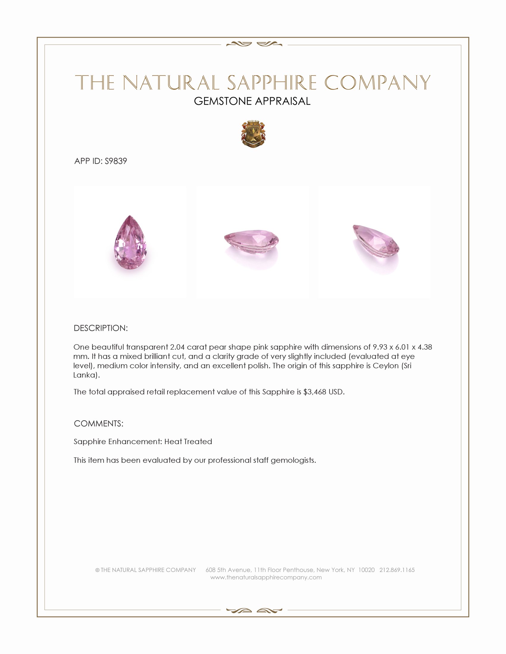 2.04 Ct. Pink Sapphire from Ceylon (Sri Lanka)