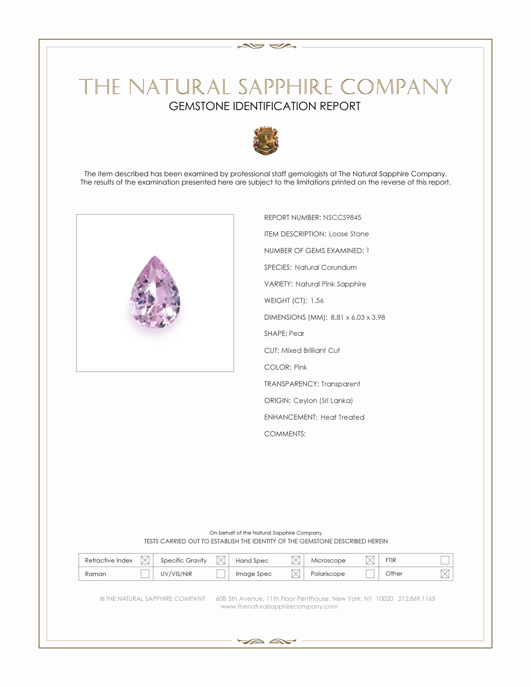 1.56 Ct. Pink Sapphire from Ceylon (Sri Lanka)