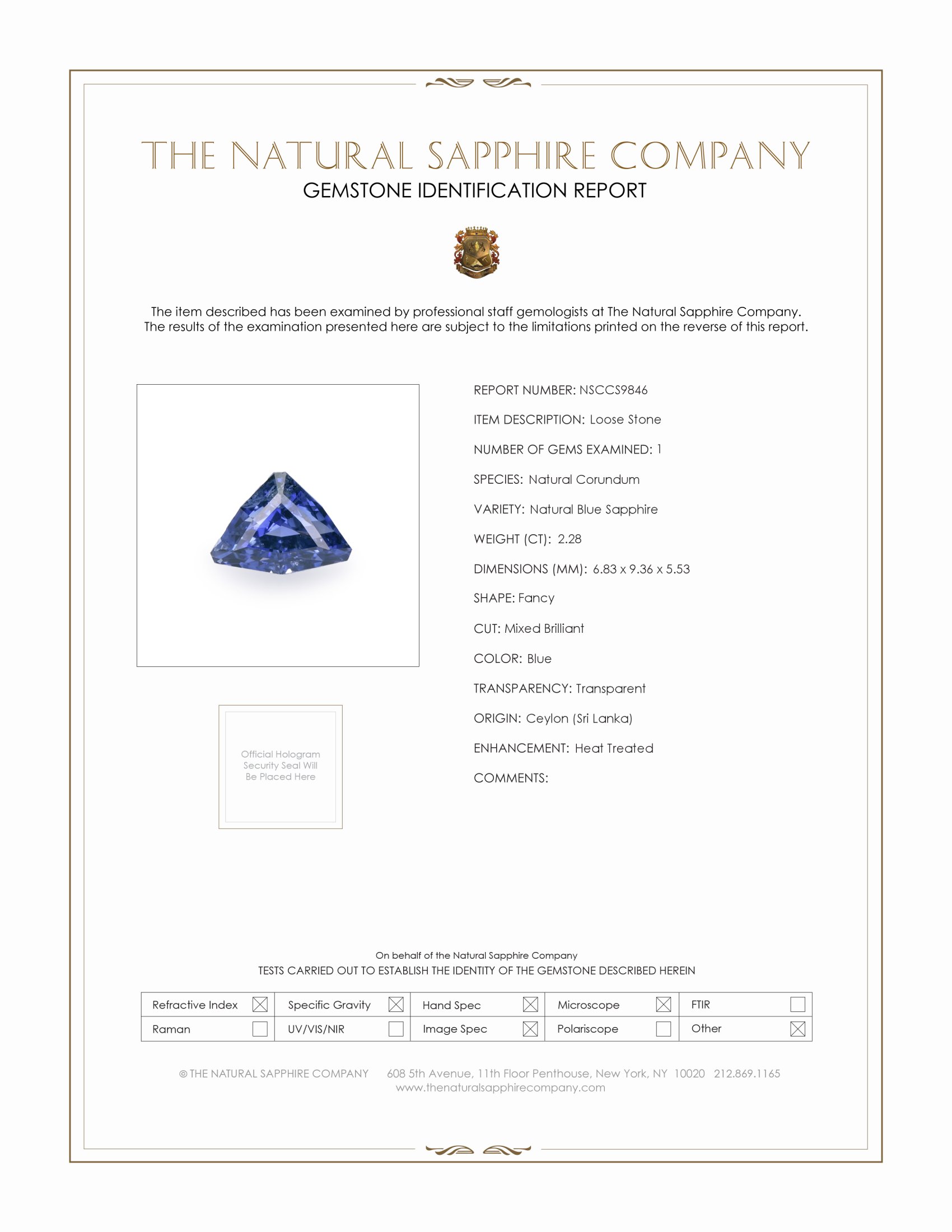 2.28 Ct. Blue Sapphire from Ceylon (Sri Lanka)