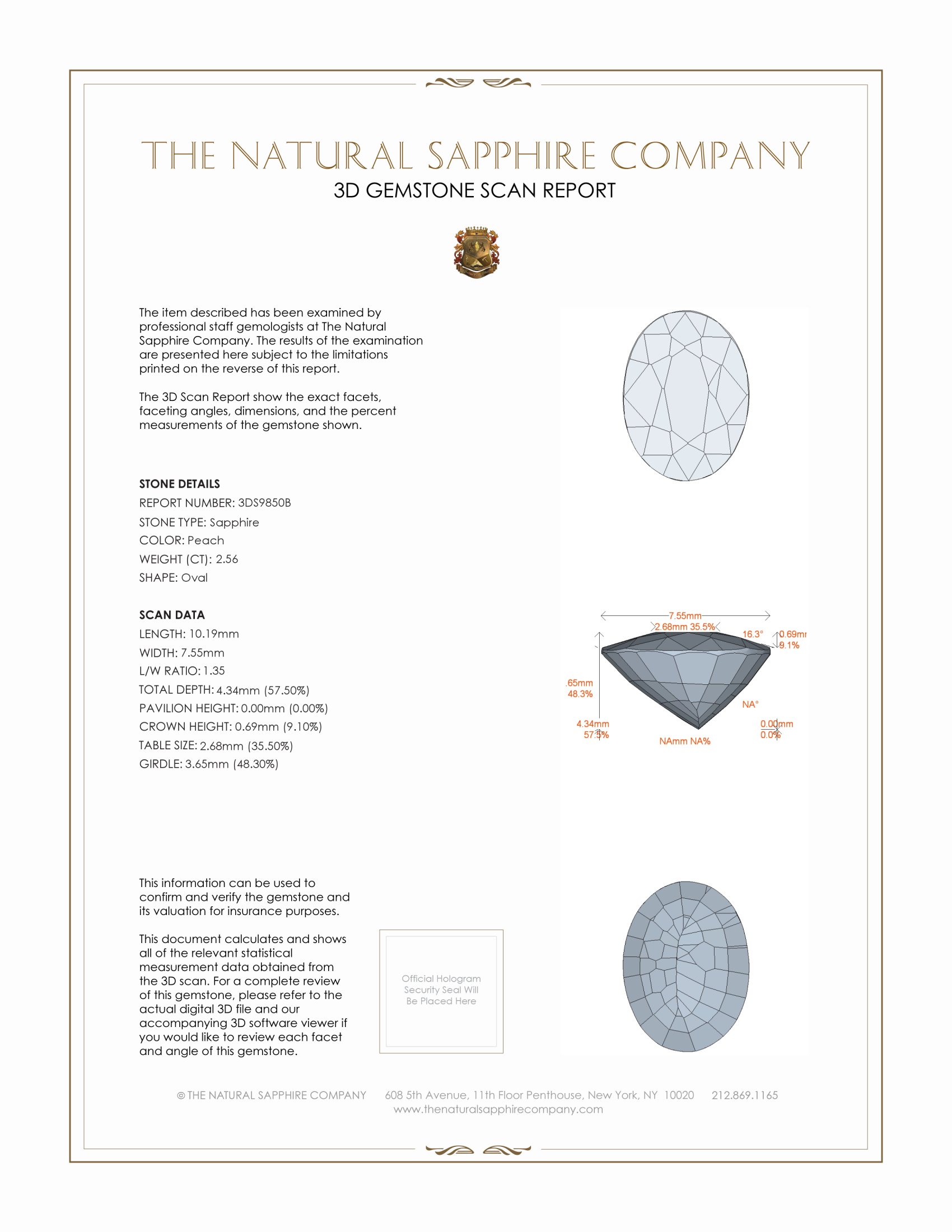 2.56 Ct. Peach Sapphire from Ceylon (Sri Lanka)