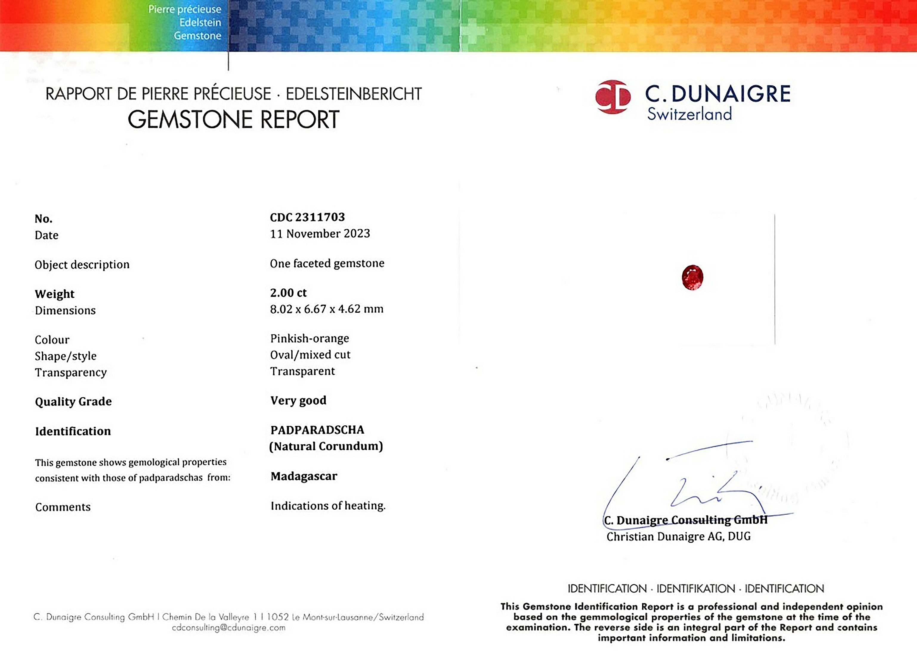 2.00 Ct. Padparadscha Sapphire from Madagascar