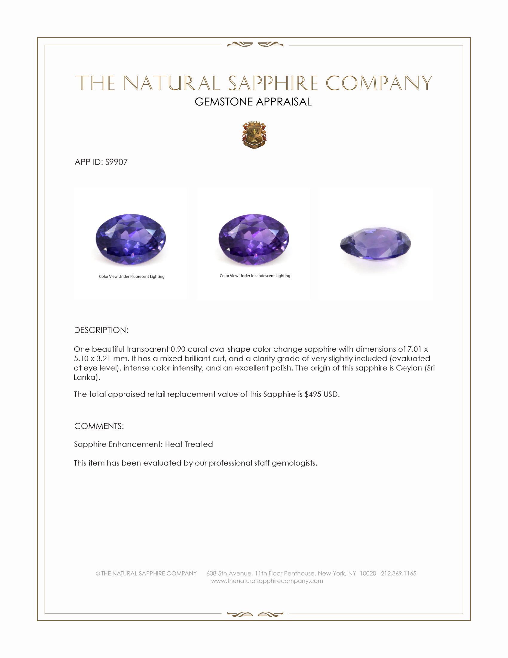 0.90 Ct. Color Change Sapphire from Ceylon (Sri Lanka)