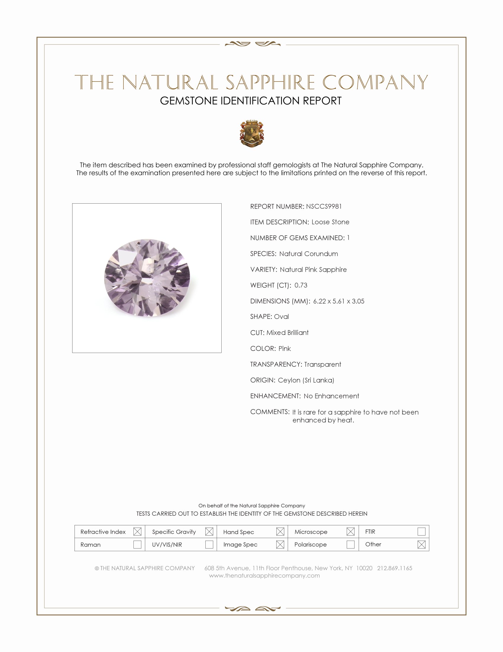 0.73 Ct. Pink Sapphire from Ceylon (Sri Lanka)