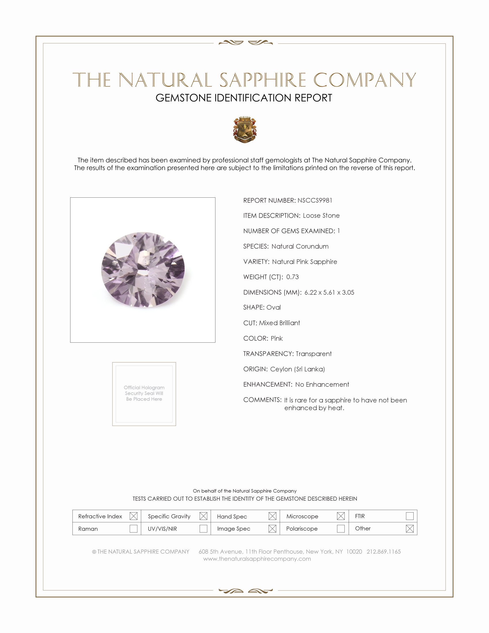 0.73 Ct. Pink Sapphire from Ceylon (Sri Lanka)