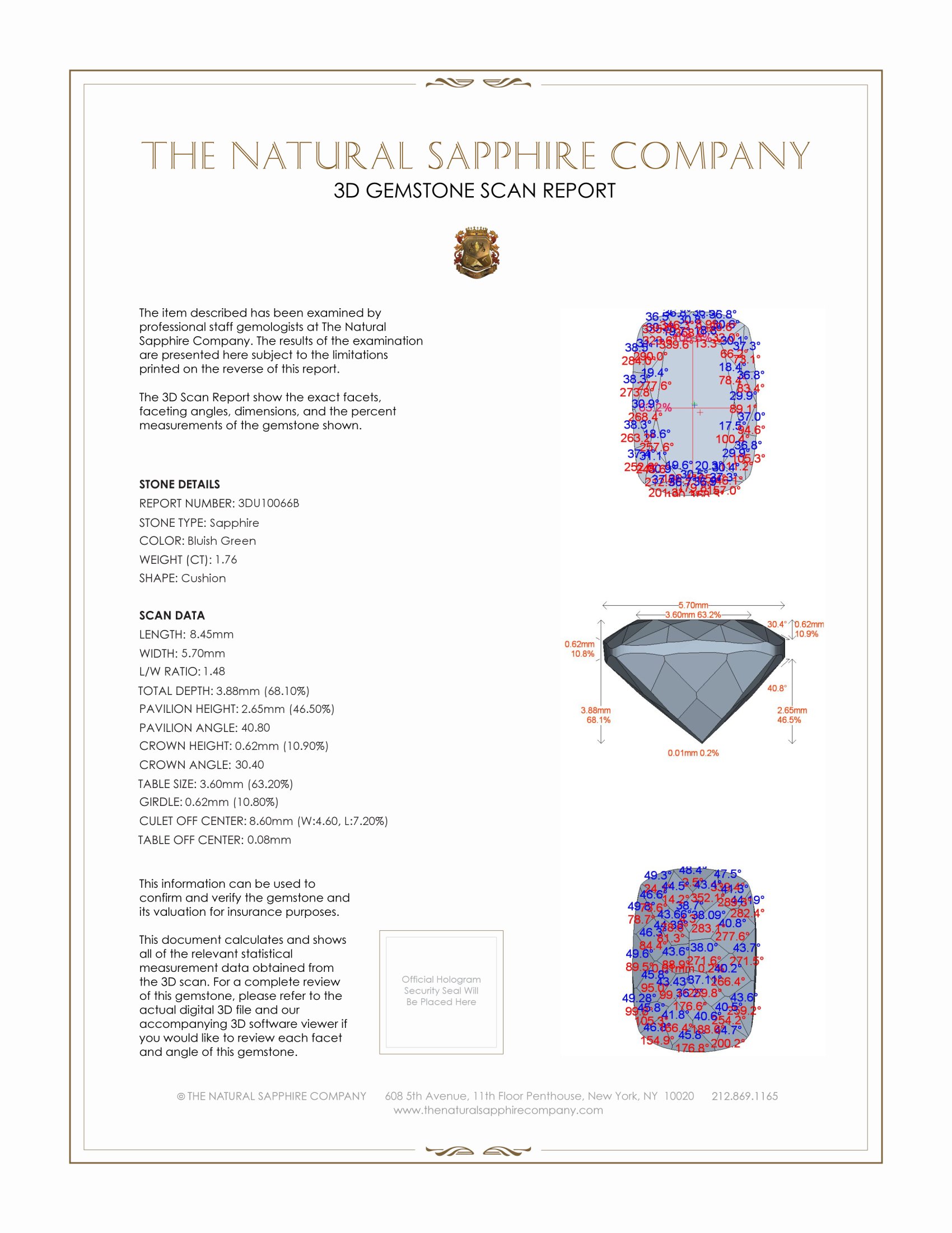 1.76 Ct. Bluish Green Sapphire from Montana