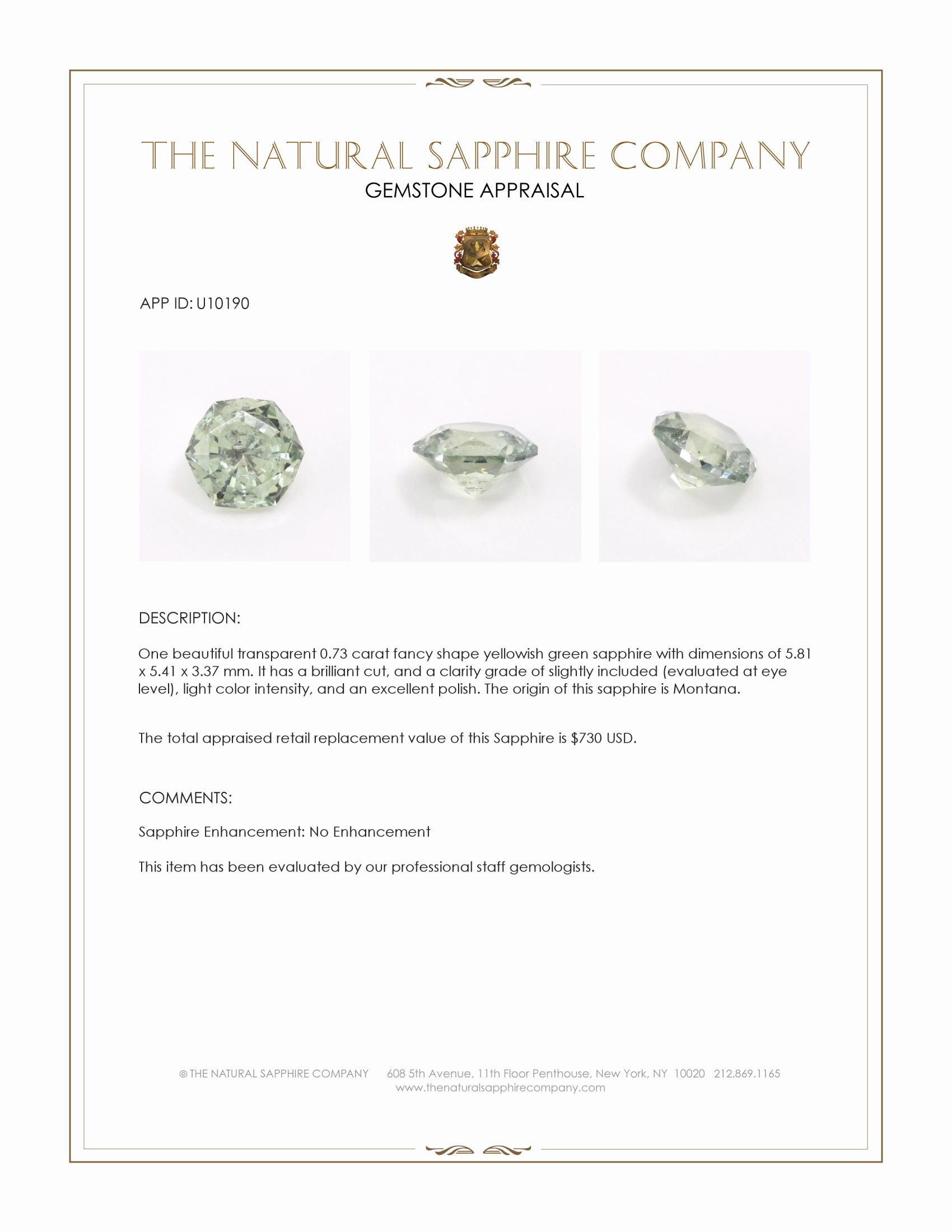 0.73 Ct. Yellowish Green Sapphire from Montana